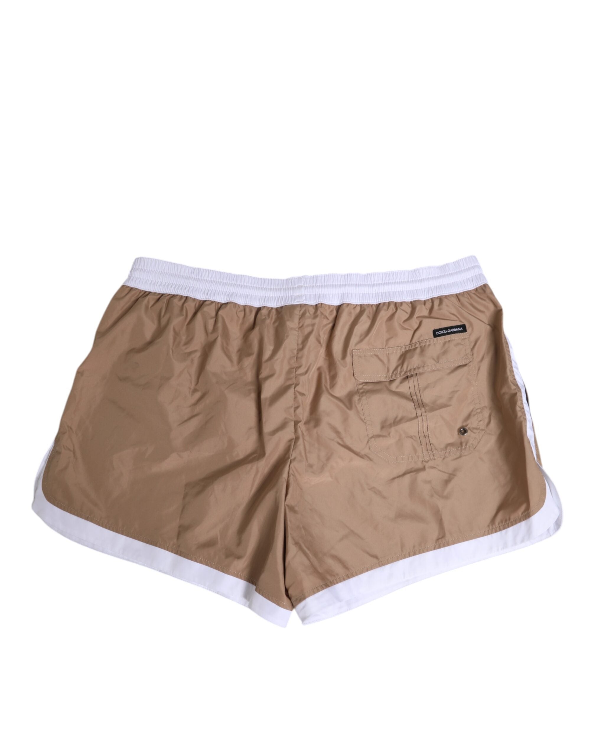 Brown White Polyester Re-Edition Shorts Swimwear - ventzia