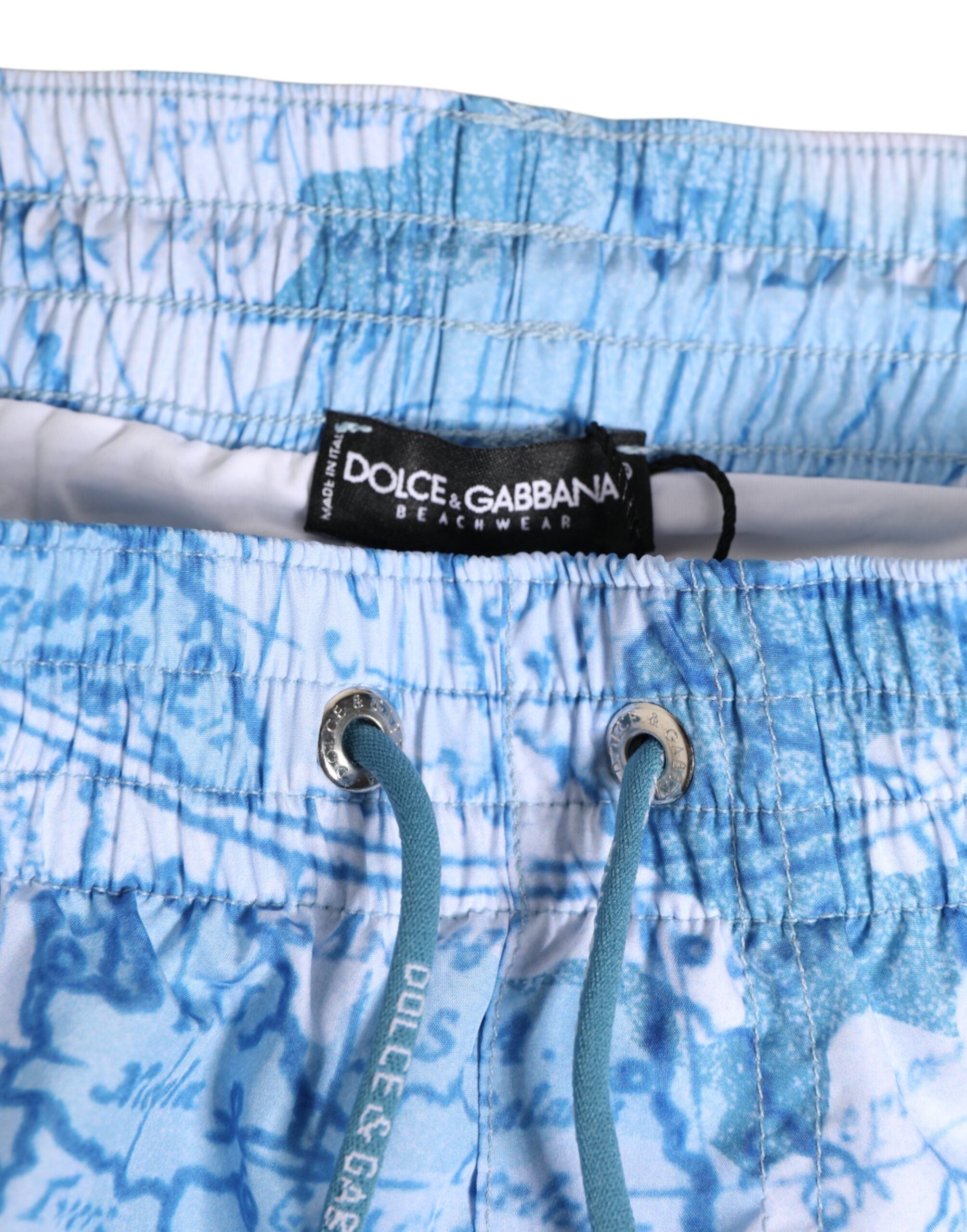 Blue World Map Polyester Elastic Waistband Swimwear - ventzia
