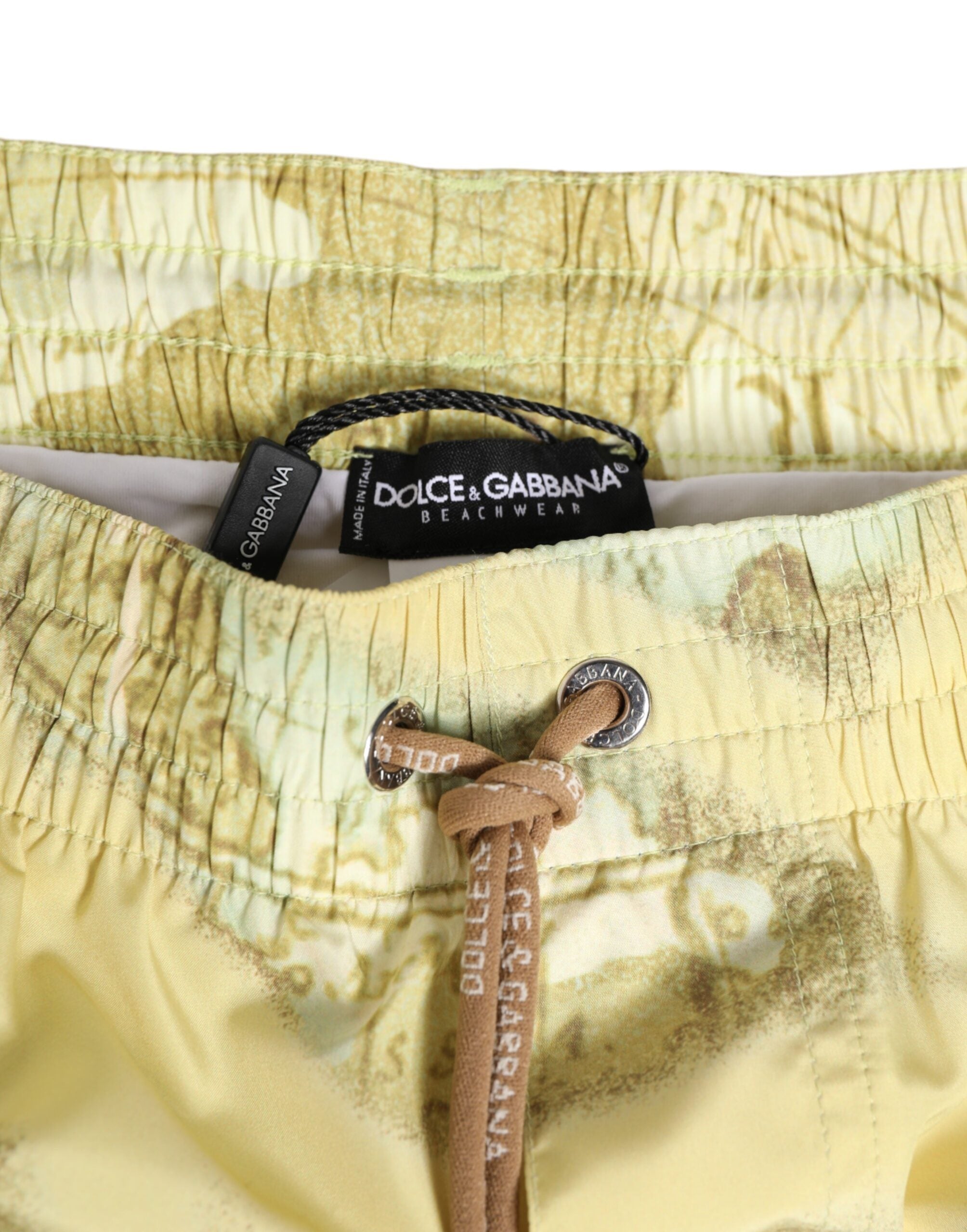 Yellow World Map Polyester Elastic Waistband Swimwear - ventzia