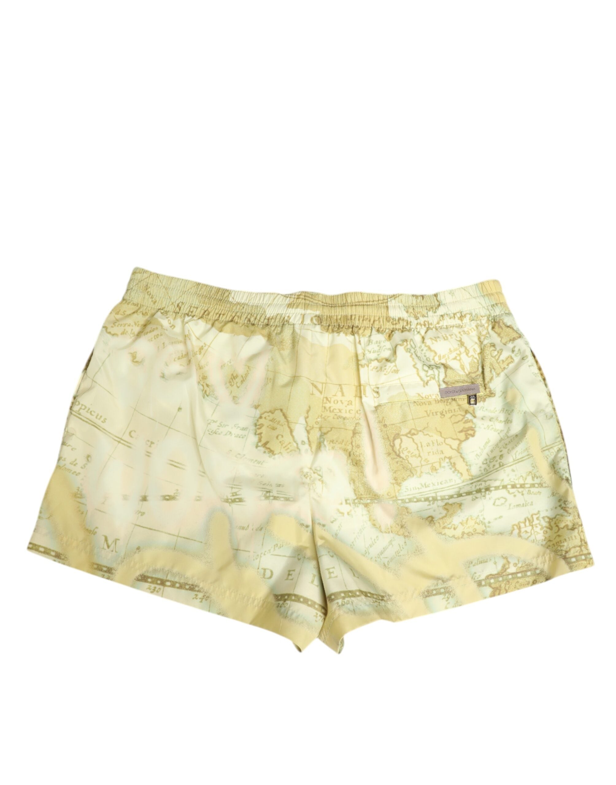 Yellow World Map Polyester Elastic Waistband Swimwear - ventzia