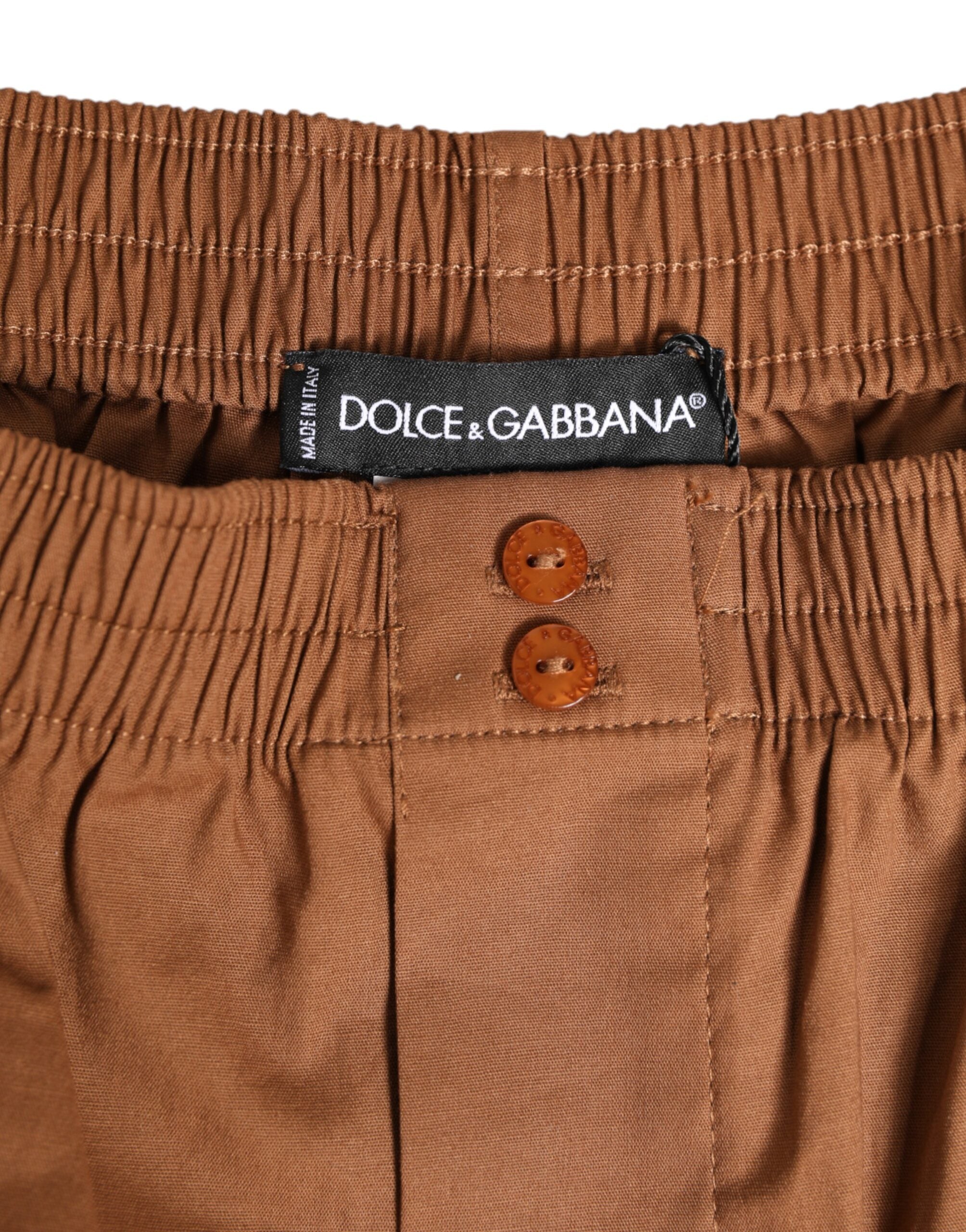 Brown Cotton Boxer Waistband Short Swimwear - ventzia