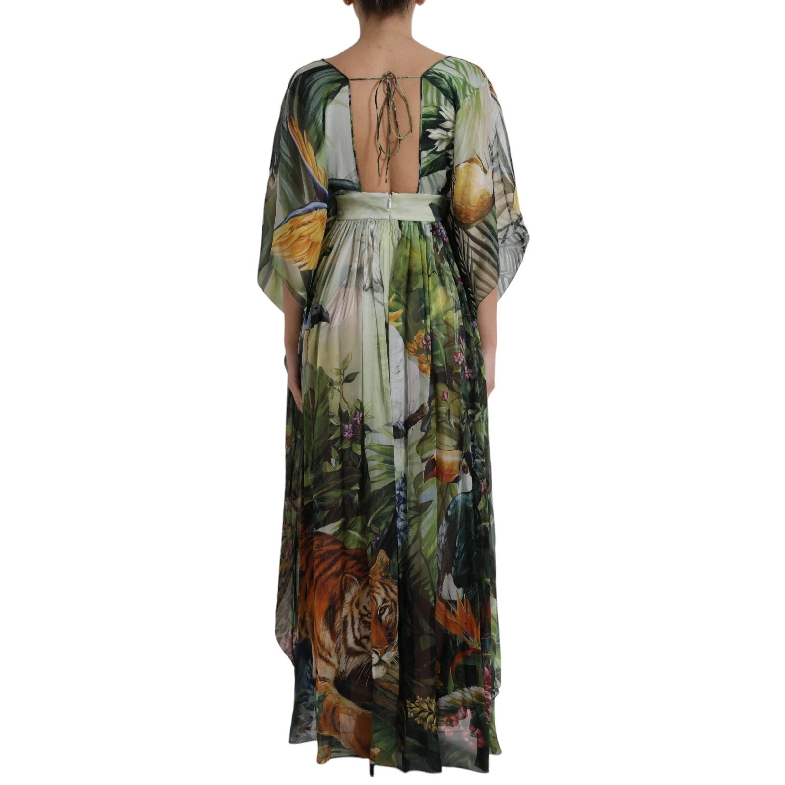 Multicolor Silk Jungle Print Women Maxi Dress - ventzia