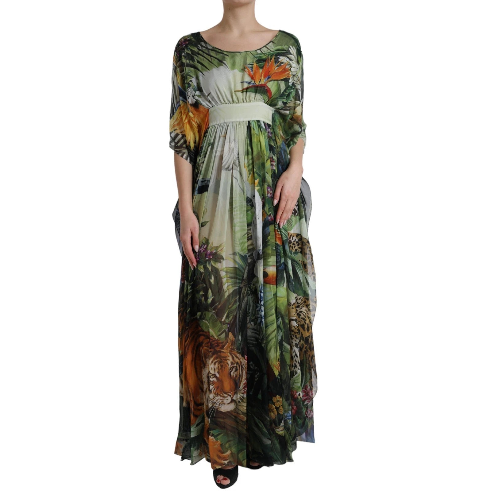 Multicolor Silk Jungle Print Women Maxi Dress - ventzia