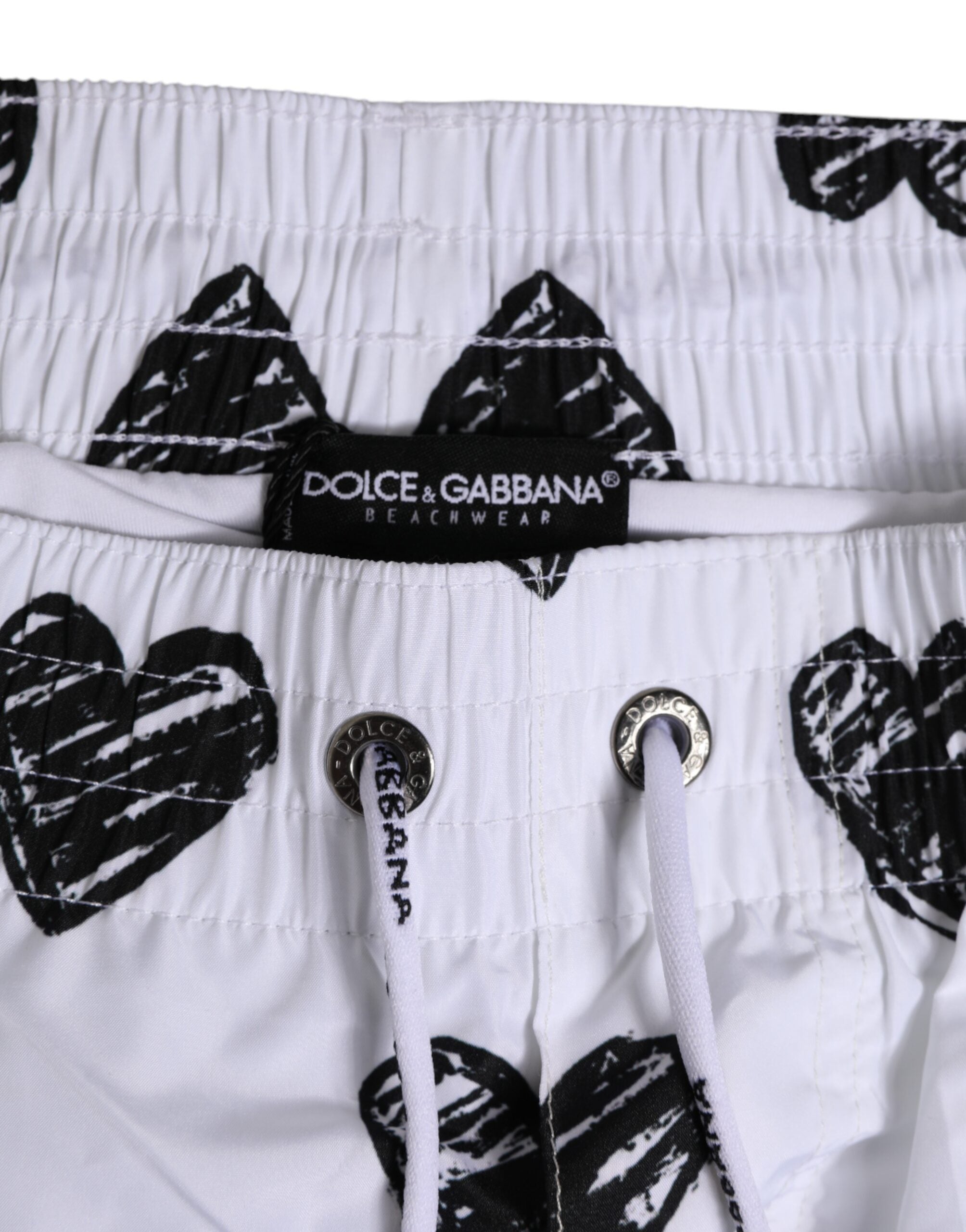 White Black Heart Print Men Boxer Short Swimwear - ventzia