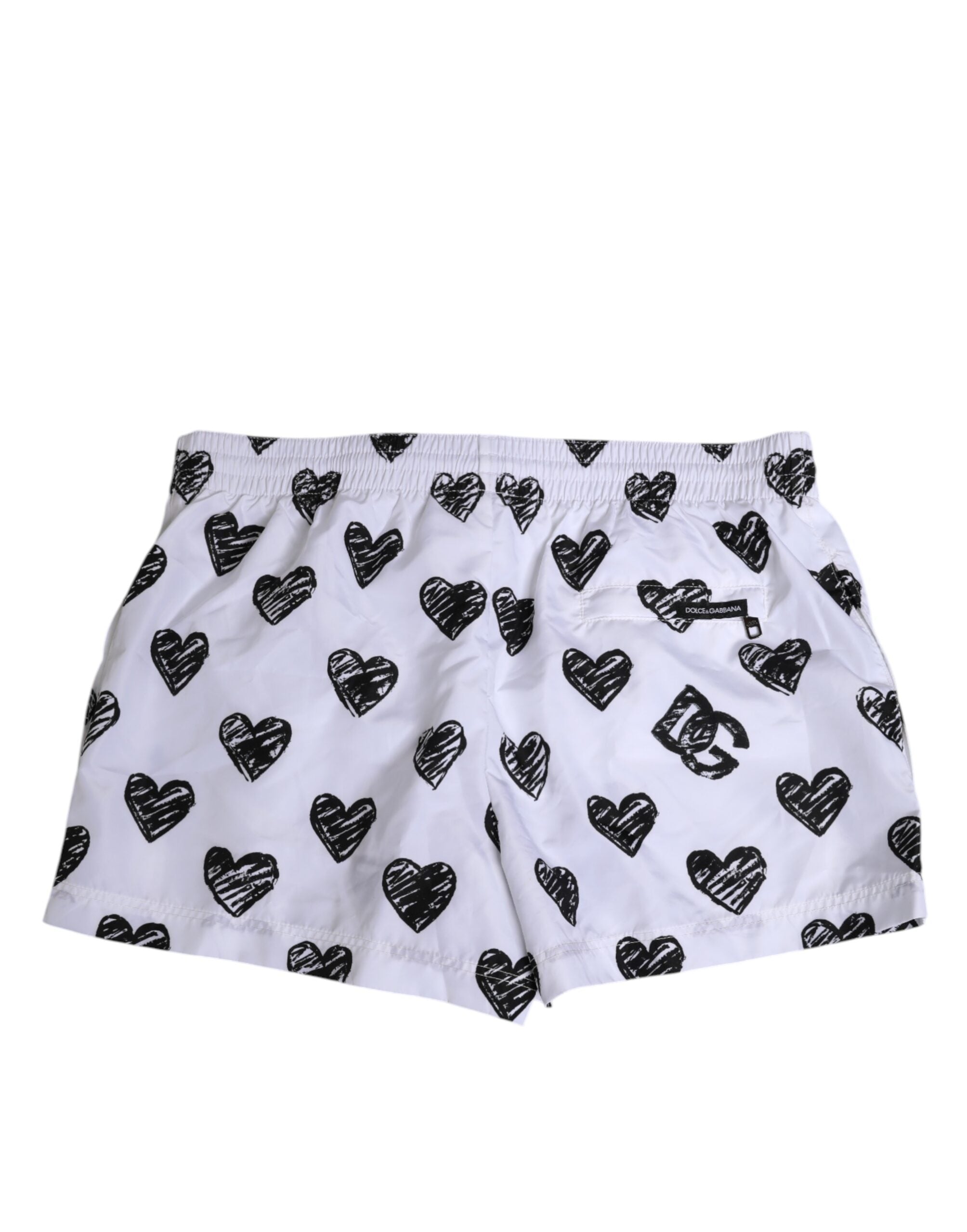White Black Heart Print Men Boxer Short Swimwear - ventzia