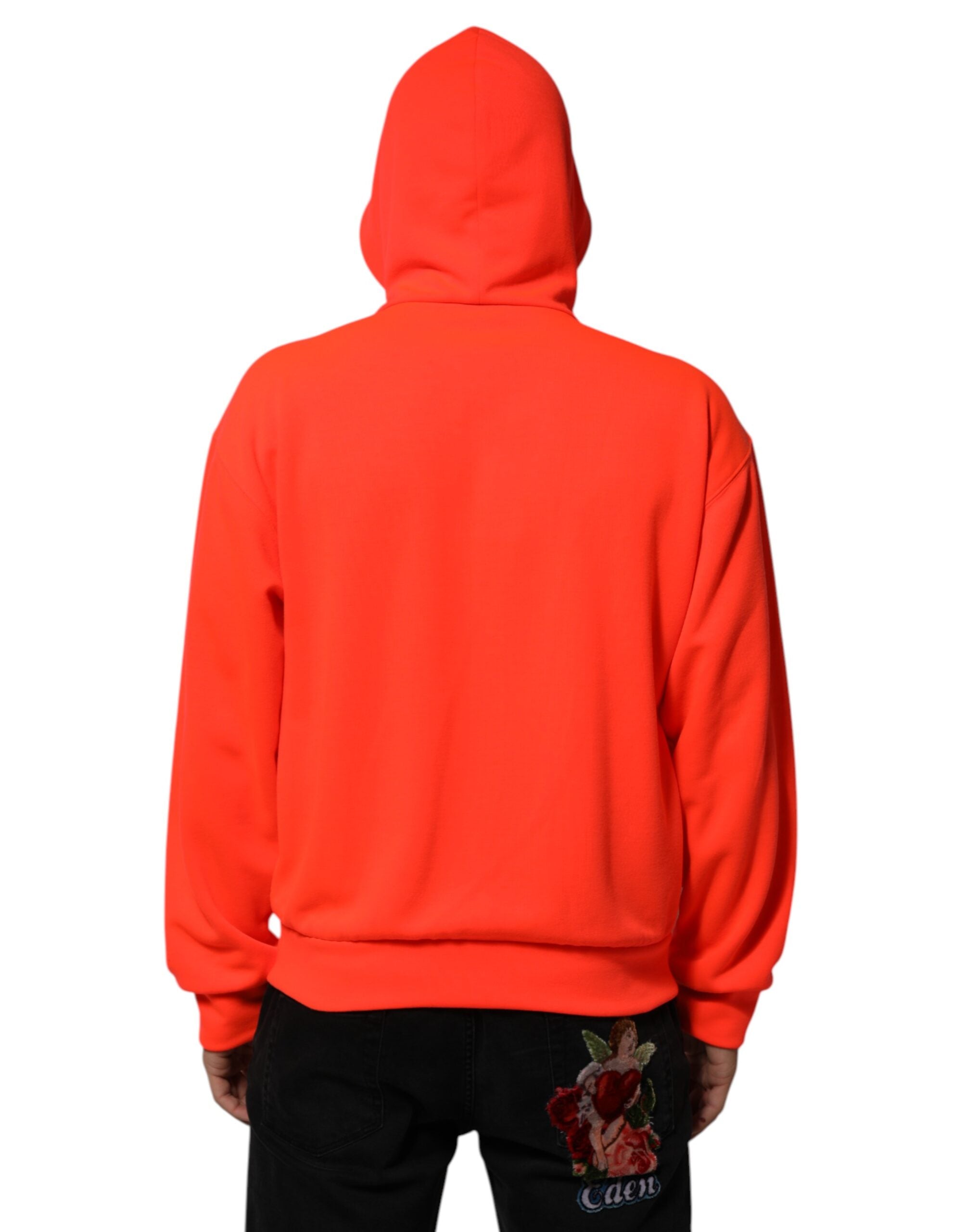 Red Fluorescent Polyester Logo Patch Hoodie Sweater - ventzia