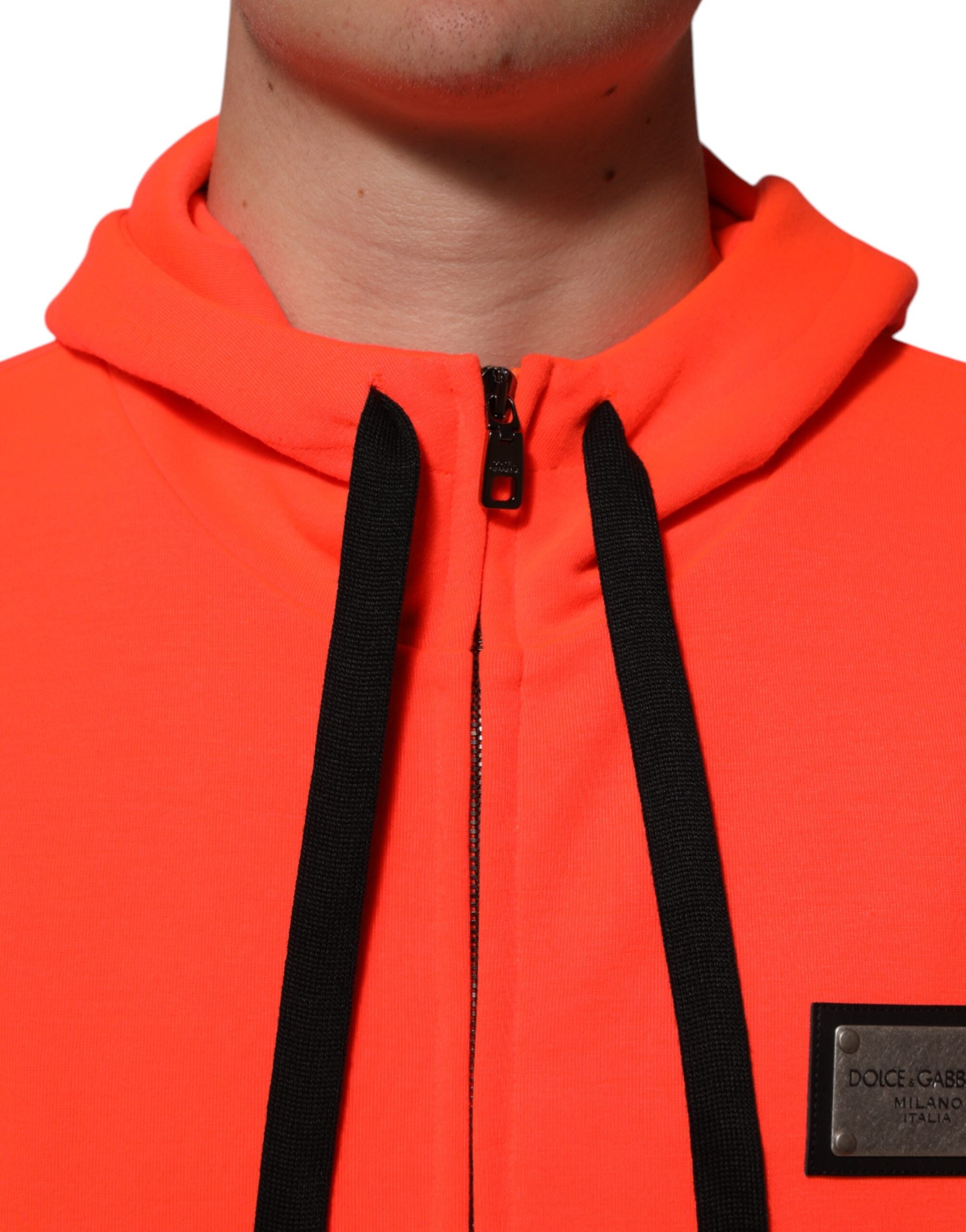 Red Fluorescent Polyester Logo Patch Hoodie Sweater - ventzia