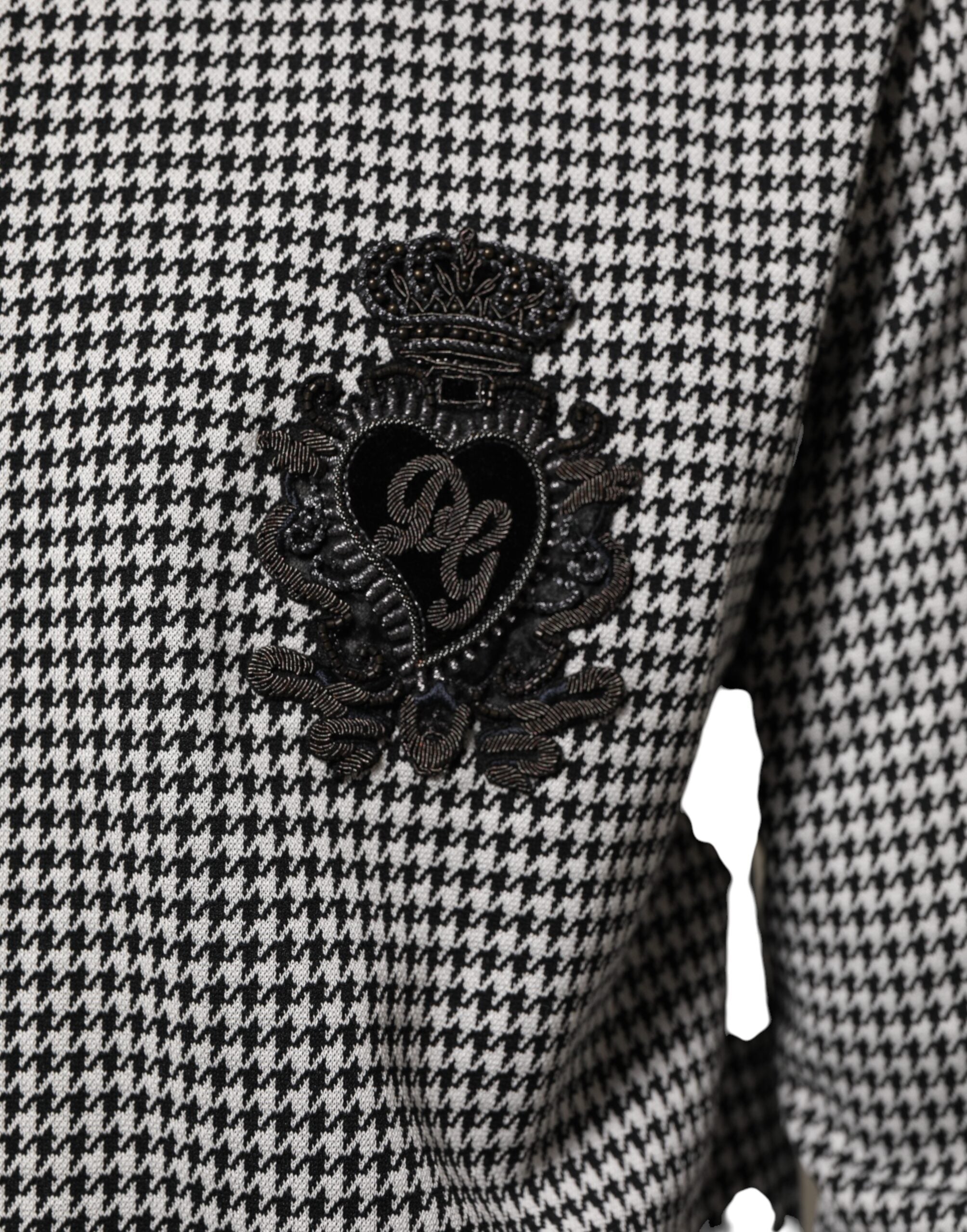 Black White Houndstooth Wool Crest Jacket Sweater - ventzia