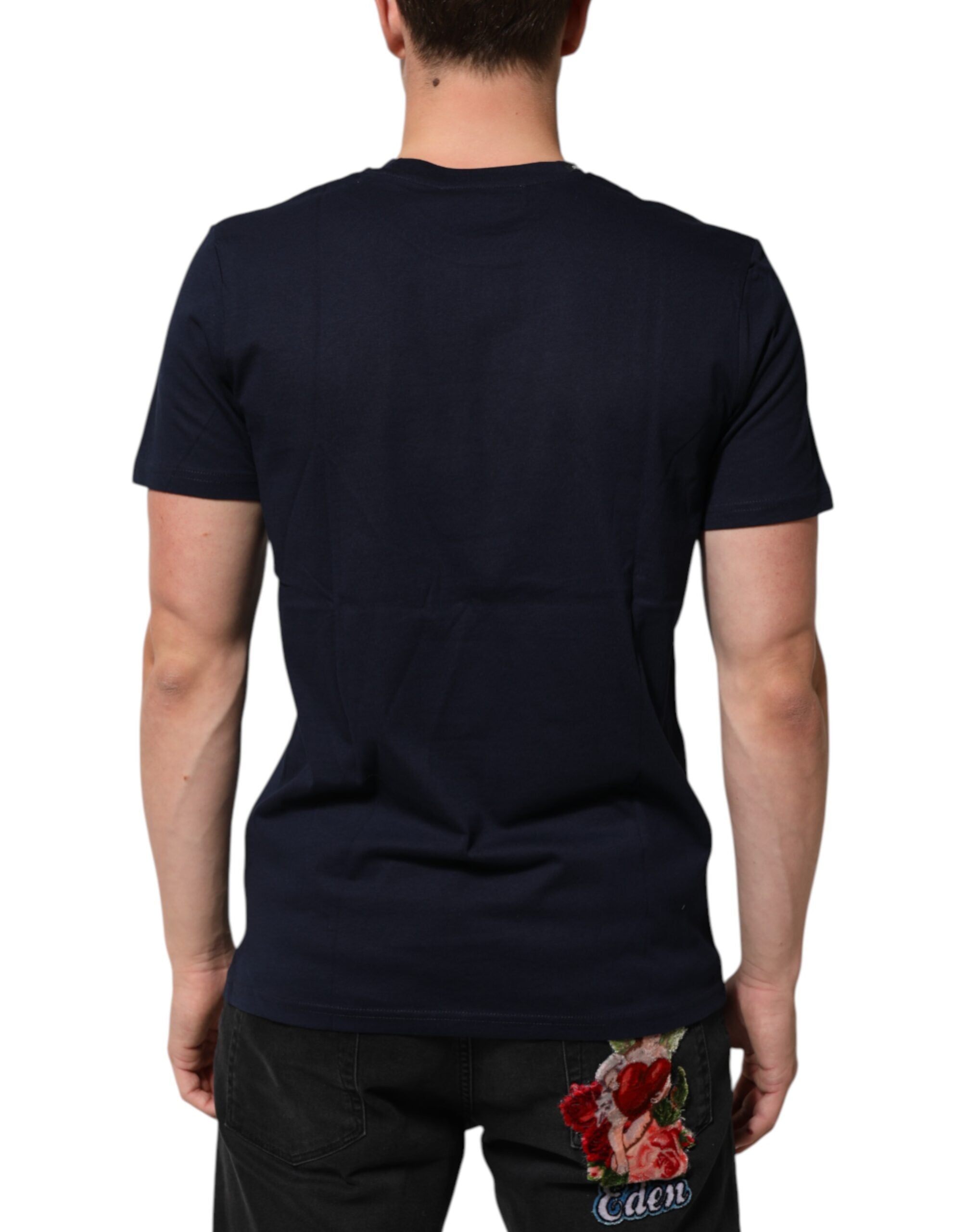 Dark Blue Cotton DG Logo Print Men’s Top T-shirt - ventzia