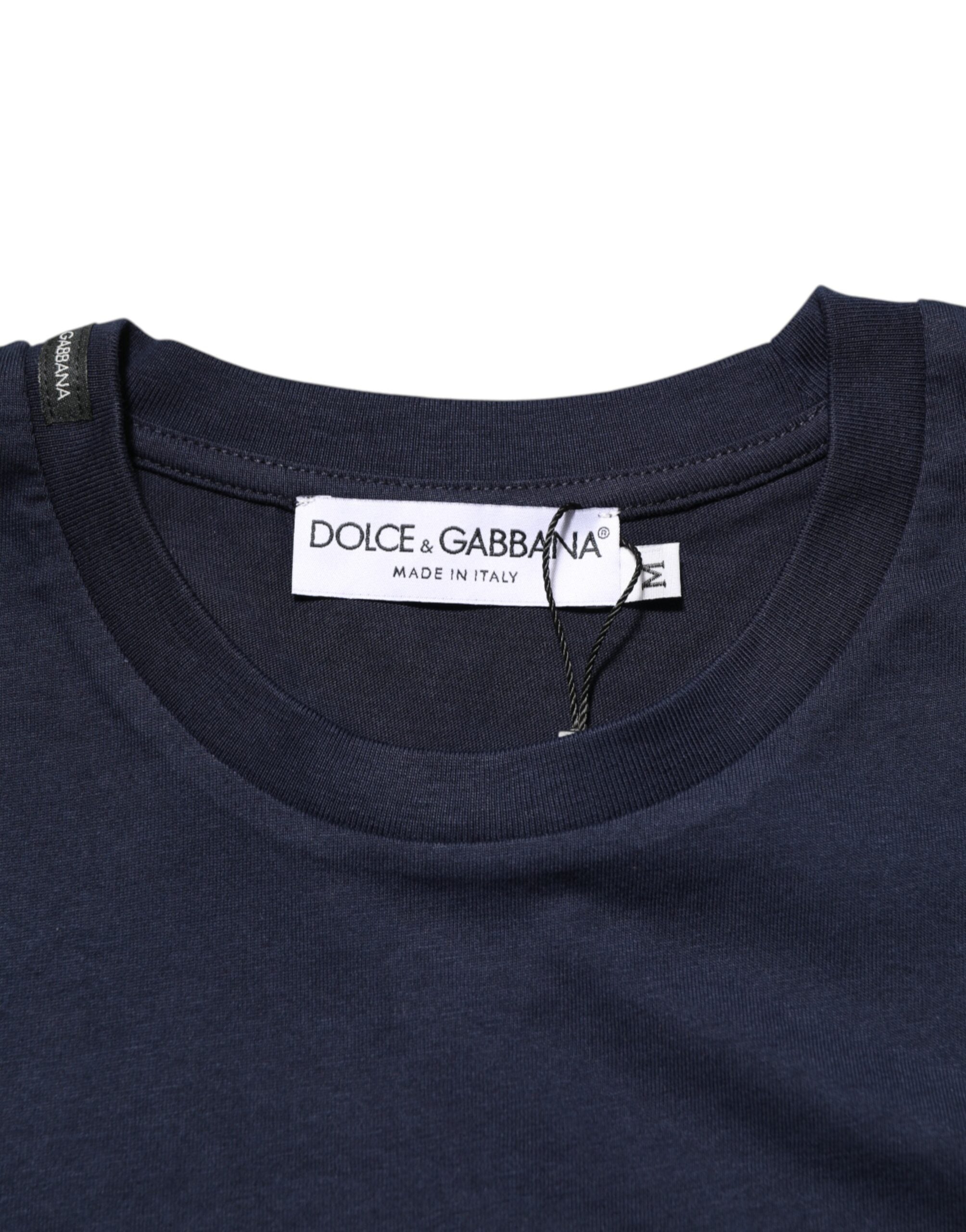 Dark Blue Cotton DG Logo Print Men’s Top T-shirt - ventzia