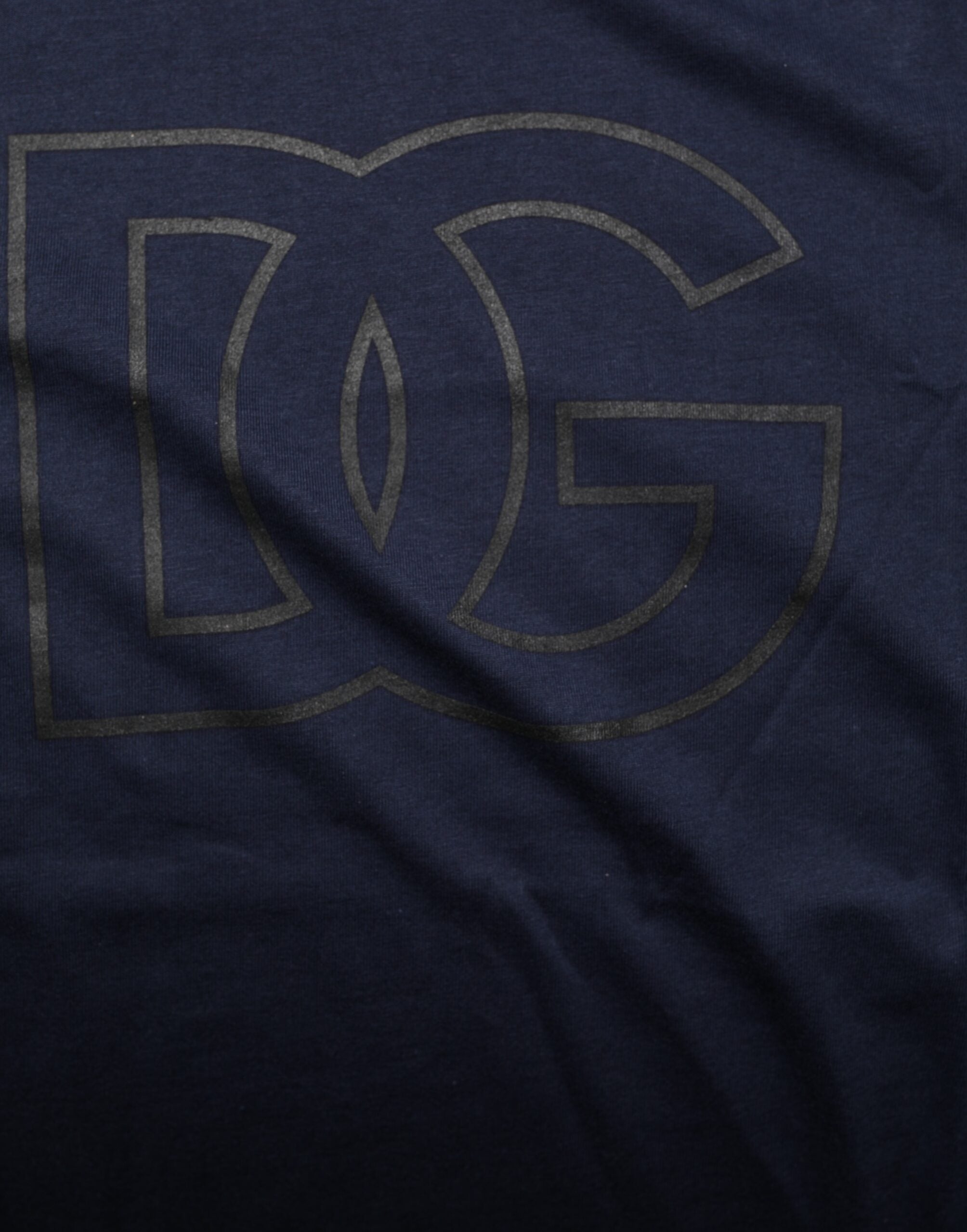 Dark Blue Cotton DG Logo Print Men’s Top T-shirt - ventzia