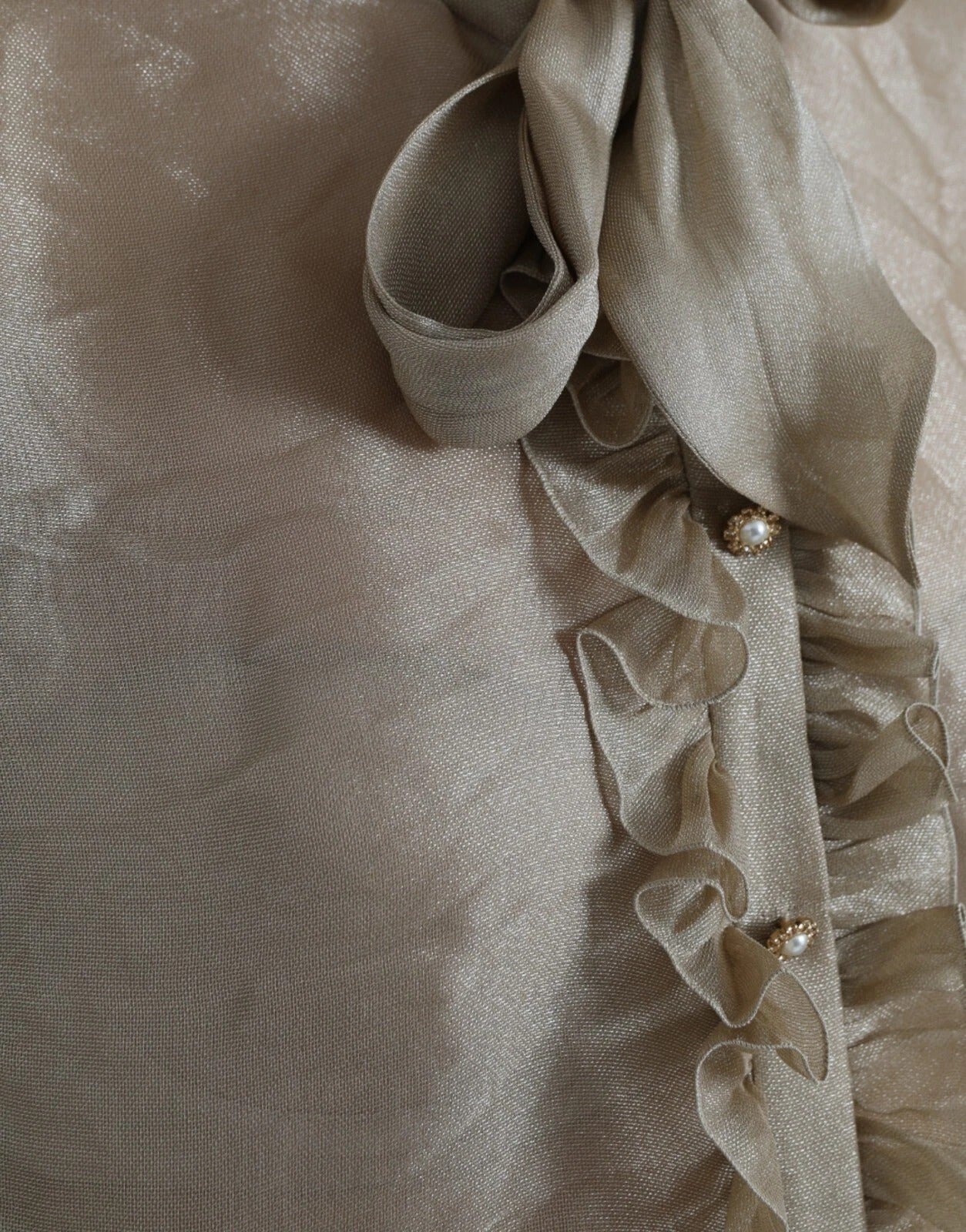 Gold Ascot Collar Ruffles Blouse Top - ventzia