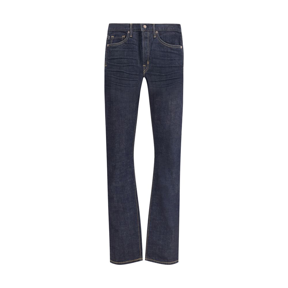 Blue Cotton Straight-Leg Jeans - ventzia