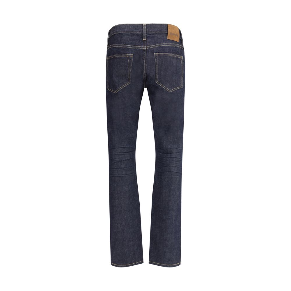 Blue Cotton Straight-Leg Jeans - ventzia