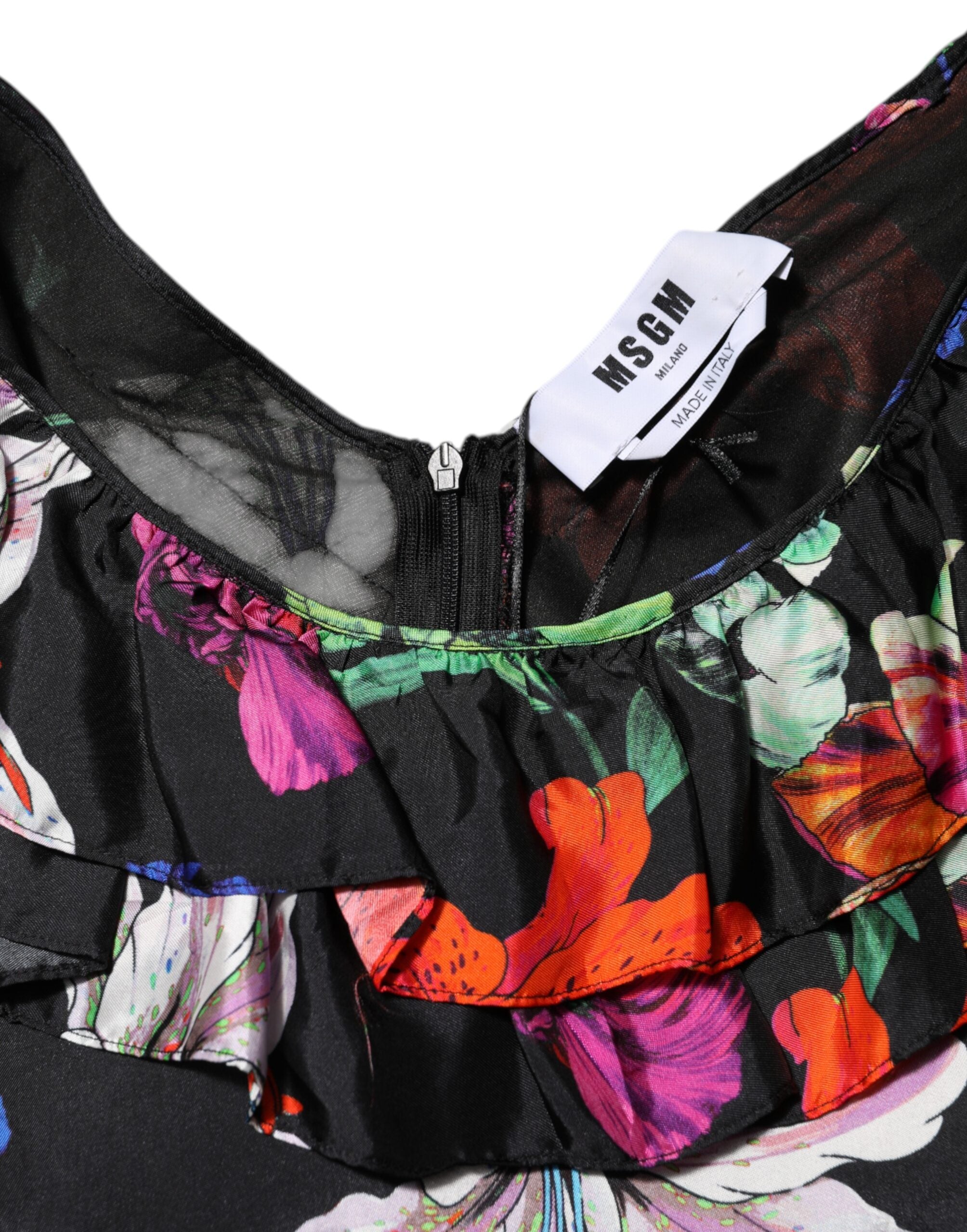Dress Black Multicolor Floral Ruffle Long Sleeve Mini Dress - ventzia
