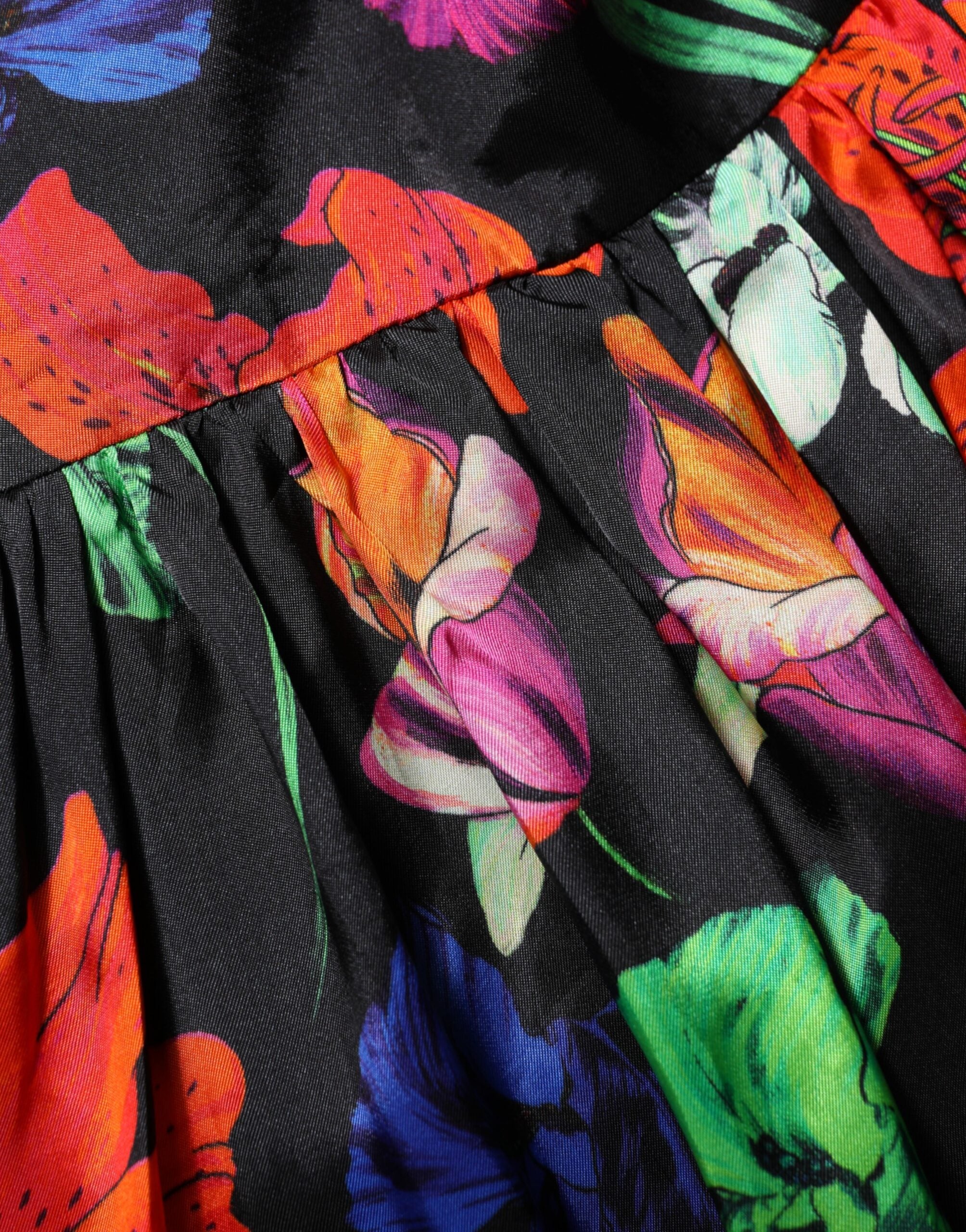 Dress Black Multicolor Floral Ruffle Long Sleeve Mini Dress - ventzia