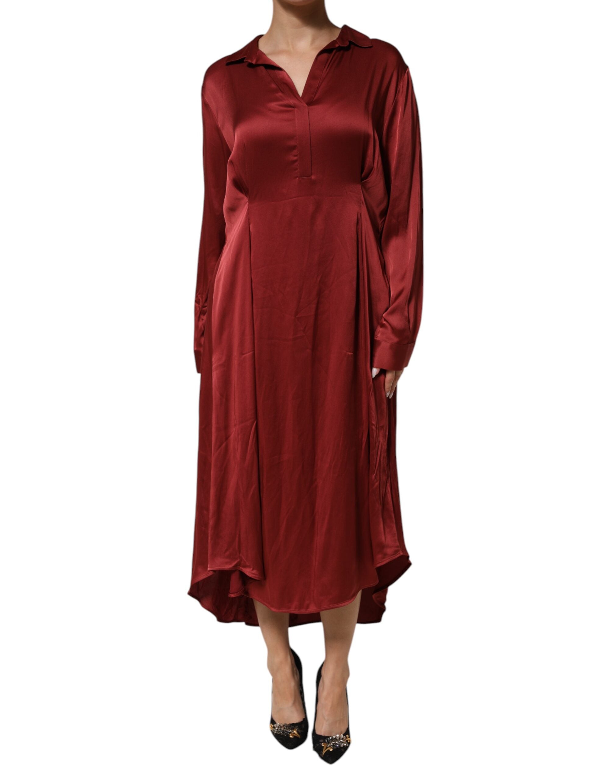 Burgundy Acetate Viscose Satin Long Dress - ventzia