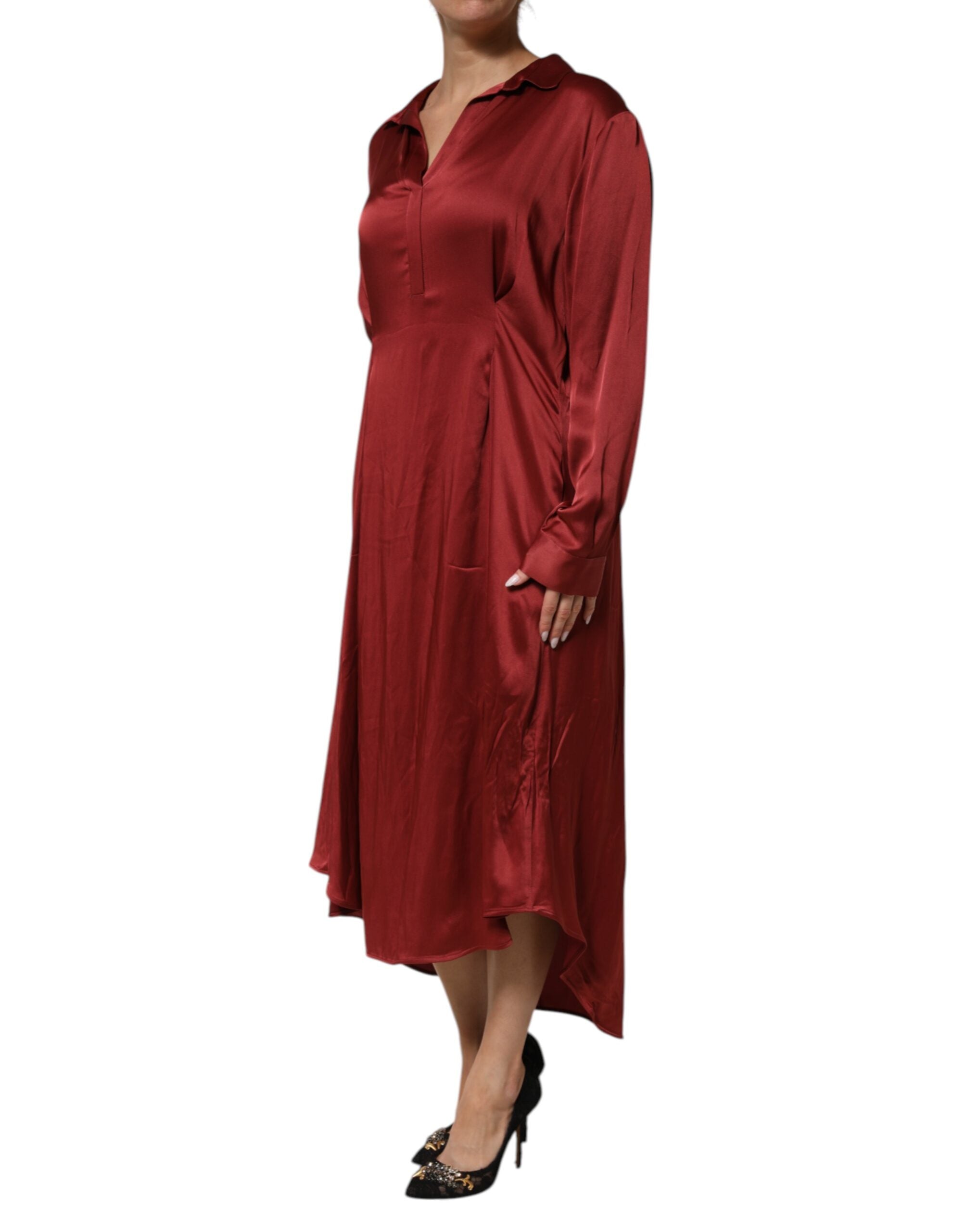 Burgundy Acetate Viscose Satin Long Dress - ventzia