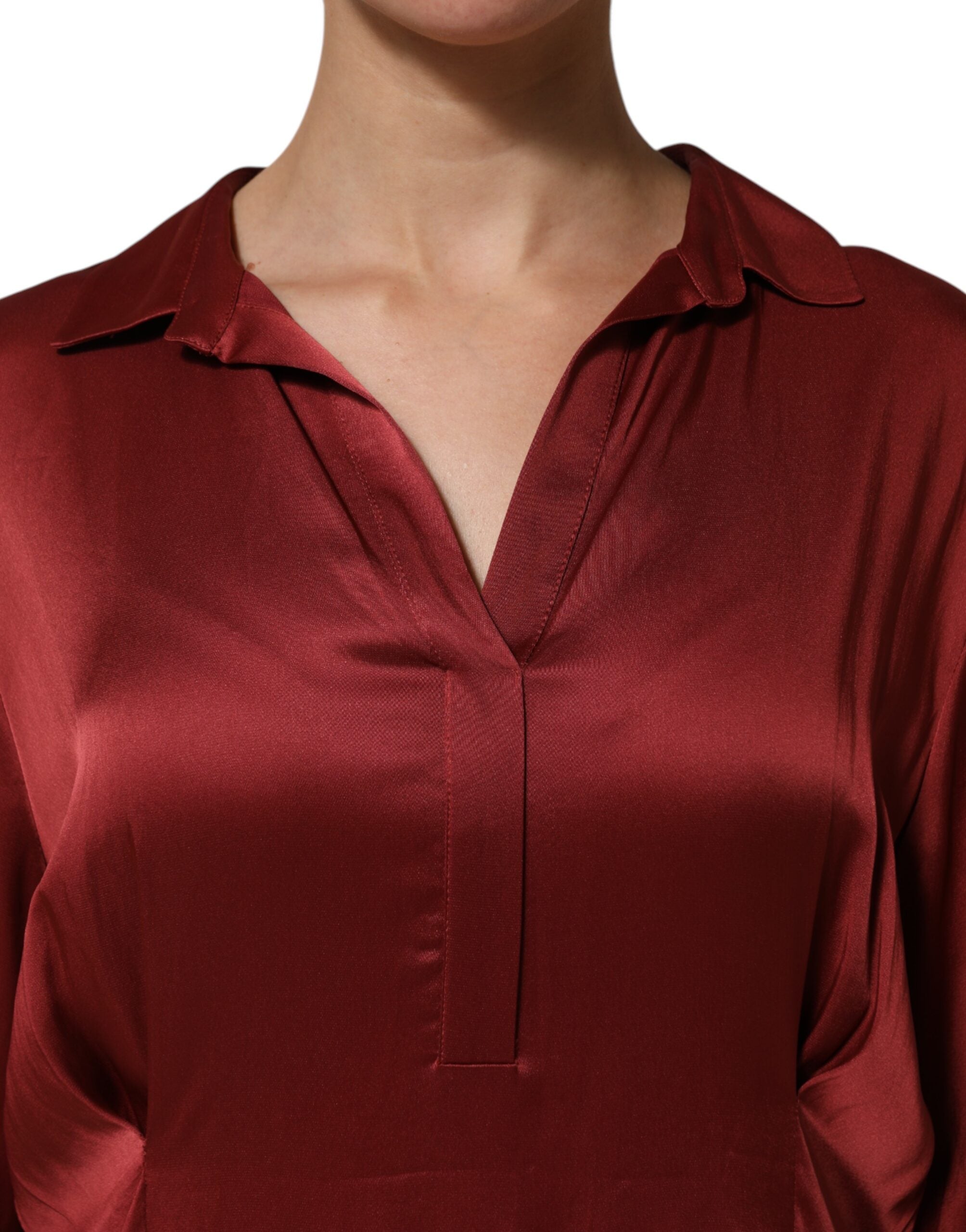 Burgundy Acetate Viscose Satin Long Dress - ventzia