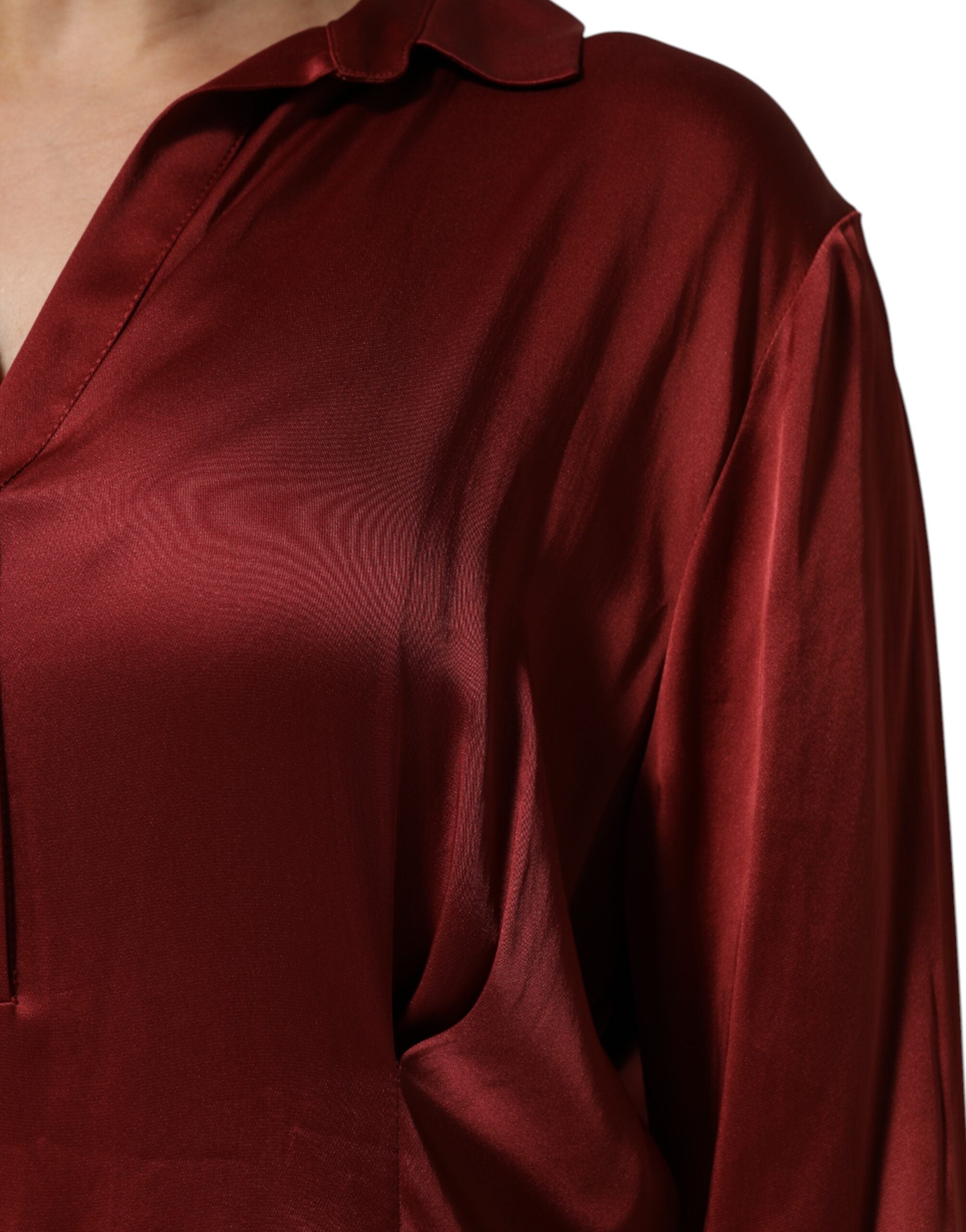 Burgundy Acetate Viscose Satin Long Dress - ventzia