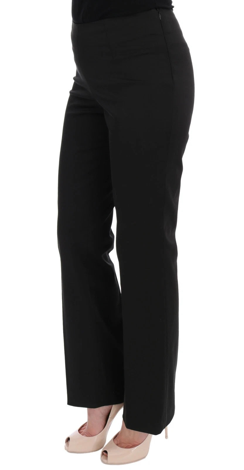 Black Stretch Straight Fit Dress Trousers Pants - ventzia