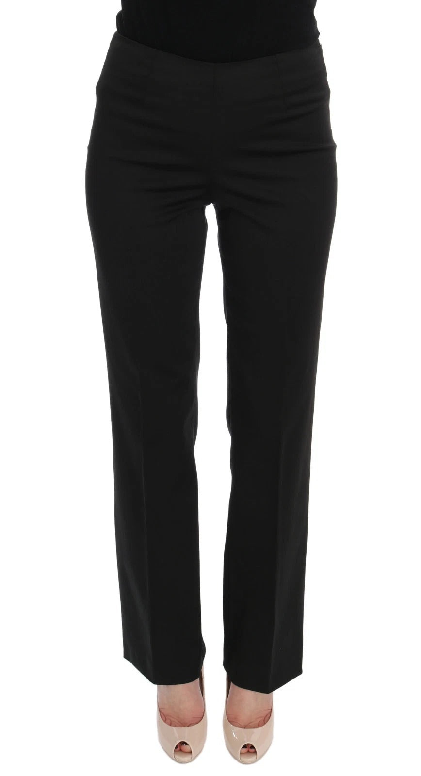 Black Stretch Straight Fit Dress Trousers Pants - ventzia
