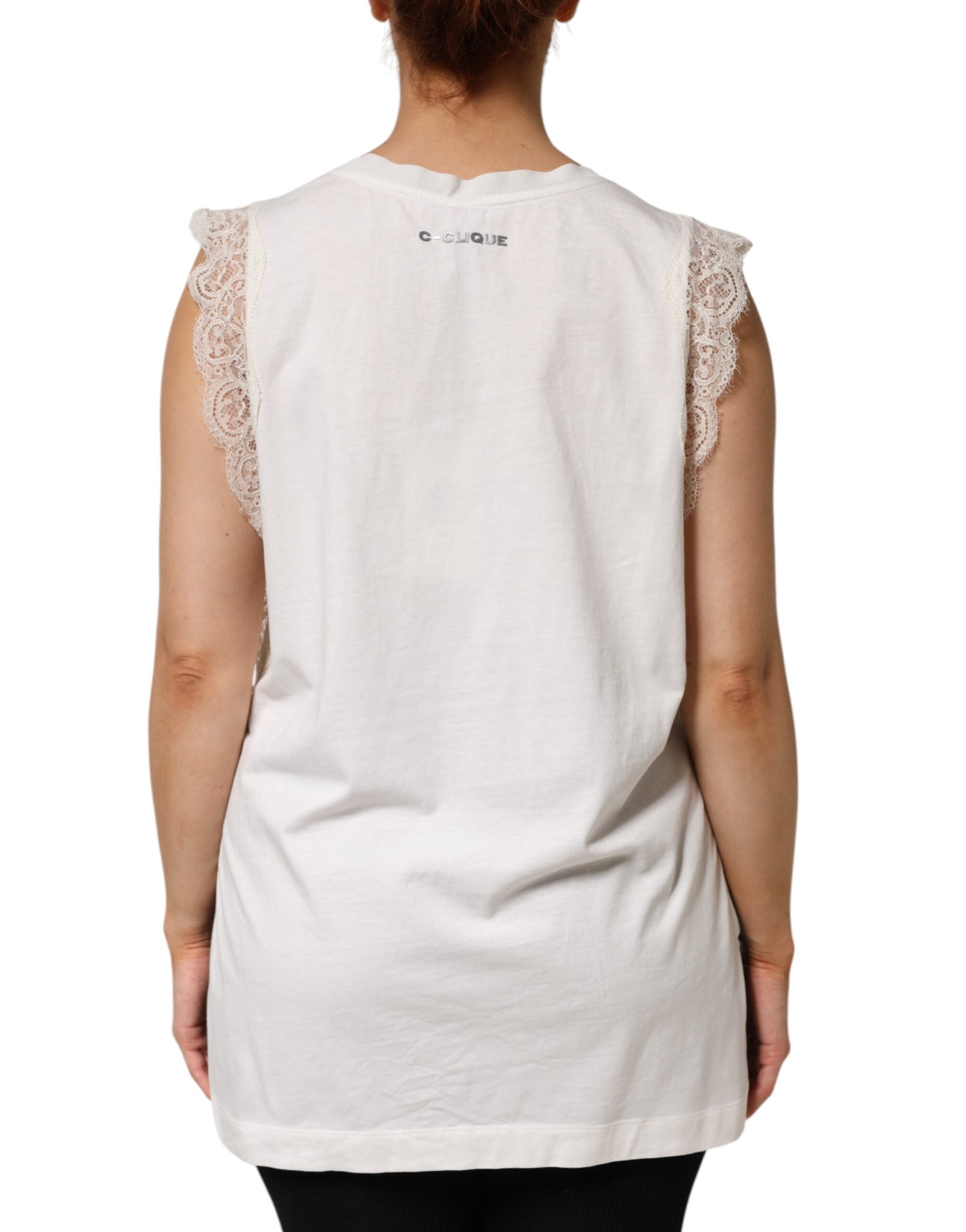 White Silk Blend Lace Trim Sleeveless V-Neck Women’s Top - ventzia