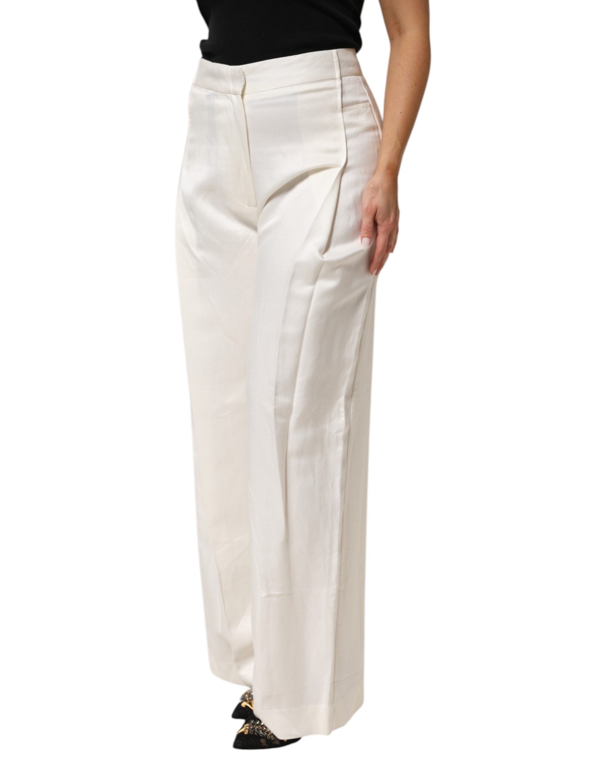 White Viscose Linen Wide Leg Palazzo Womens Pants - ventzia