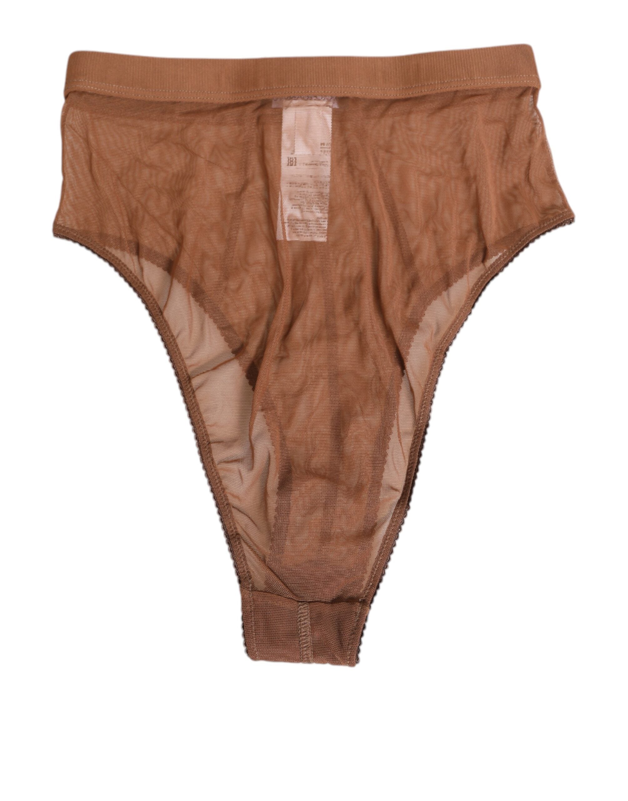 Brown Sheer Mesh High Waist Briefs Underwear - ventzia