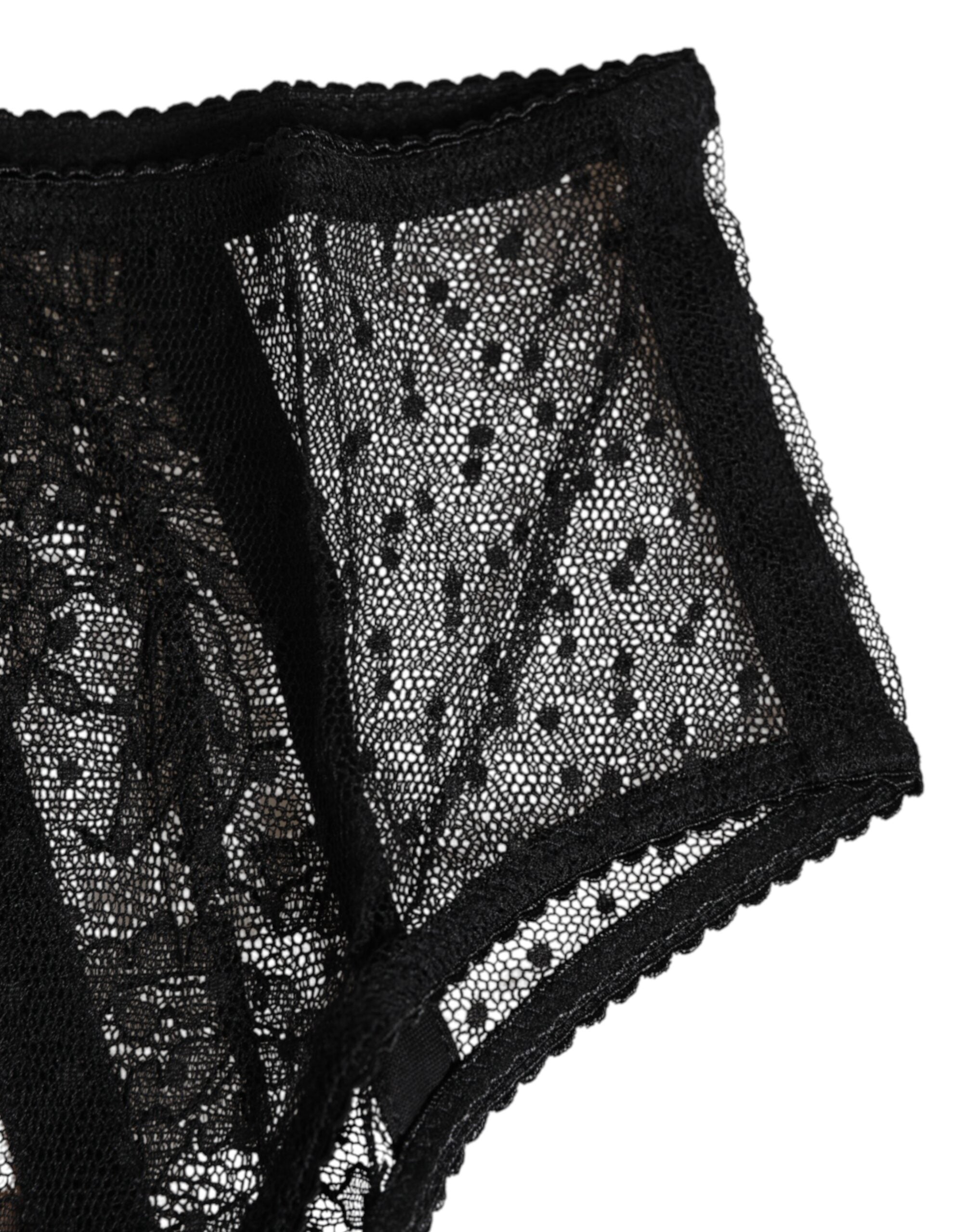 Black Floral Lace Sheer Mesh High Waist Underwear - ventzia