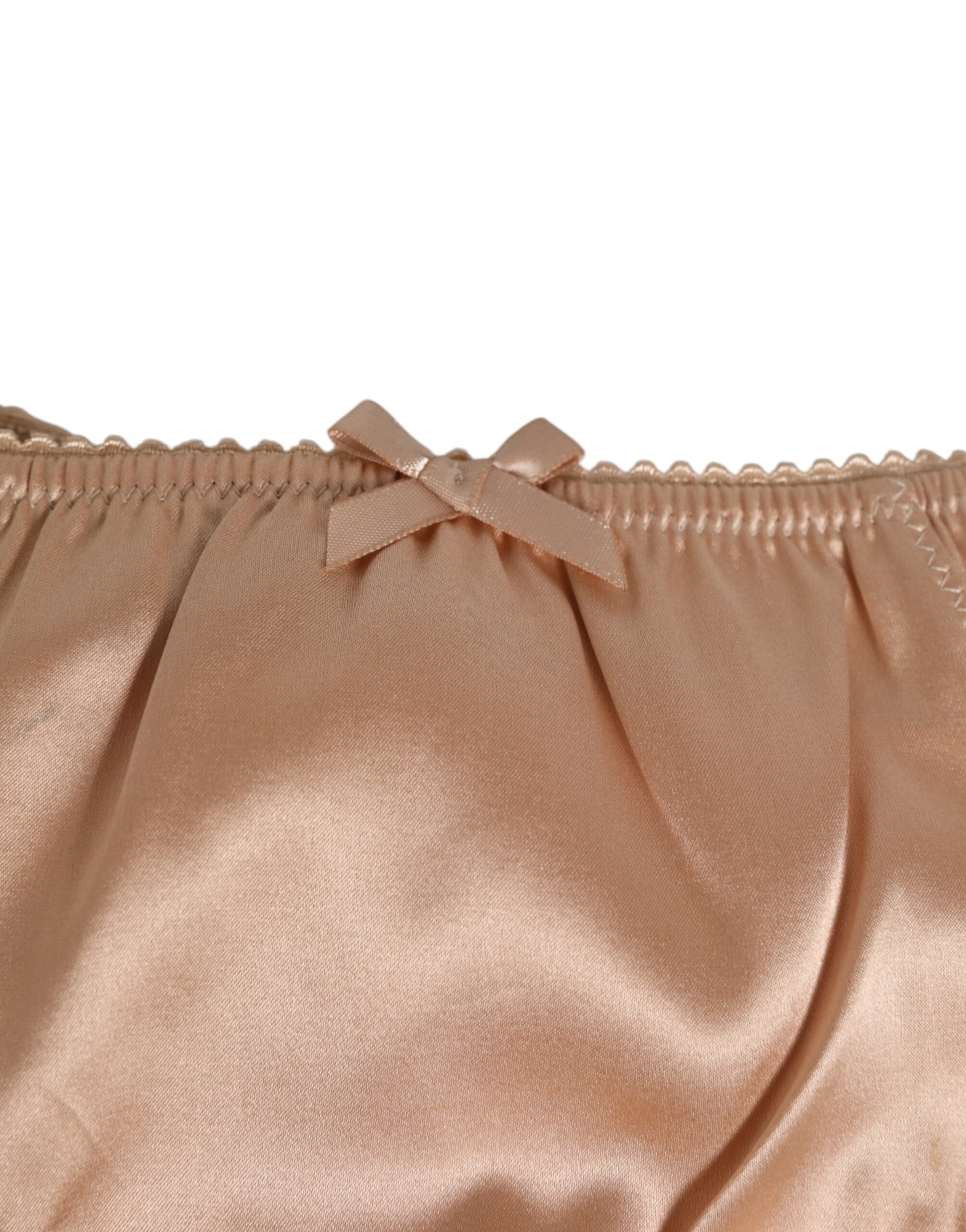 Nude Beige Silk Satin Bow Lace Trim Underwear - ventzia