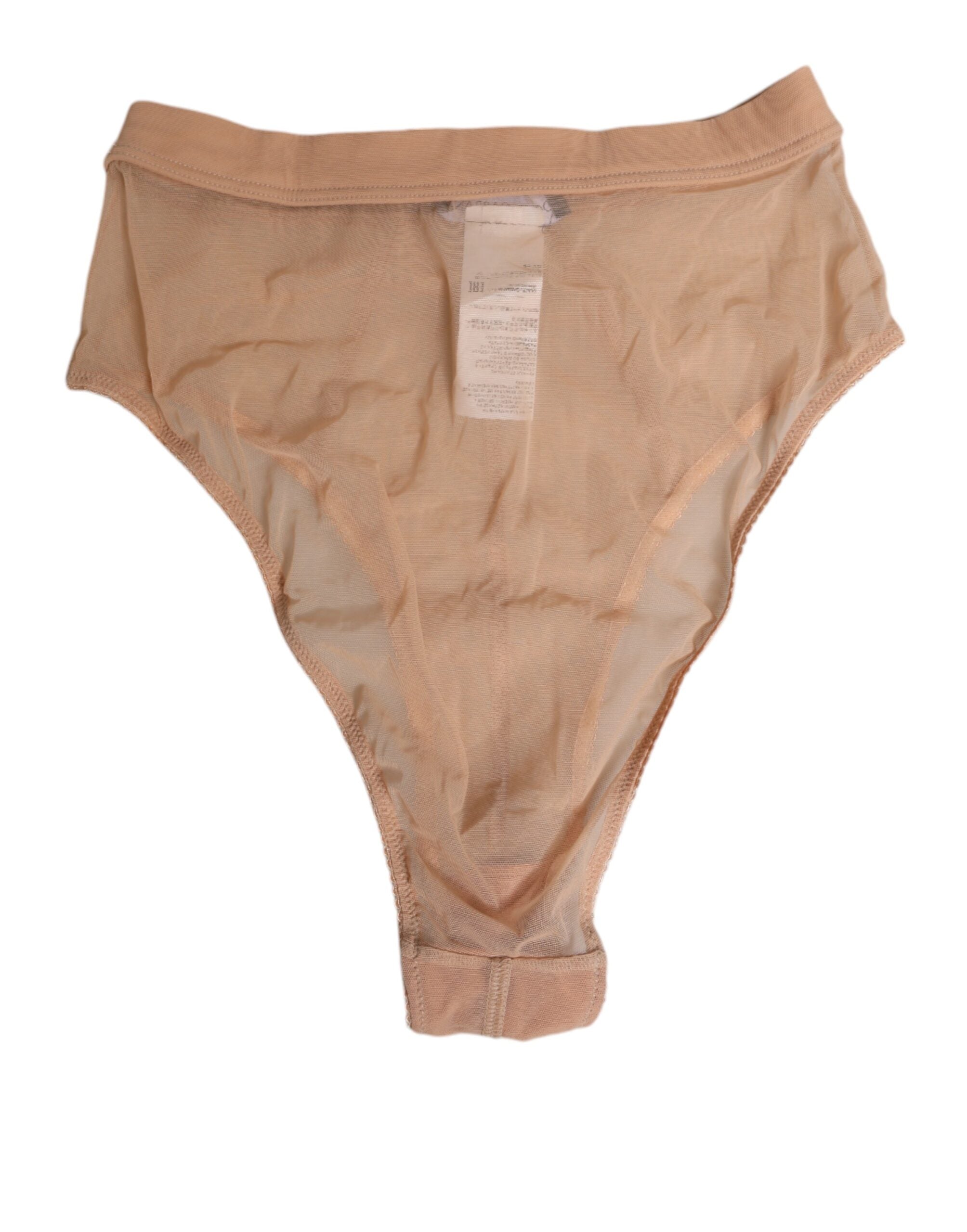 Beige Sheer Mesh High Waist Briefs Underwear - ventzia