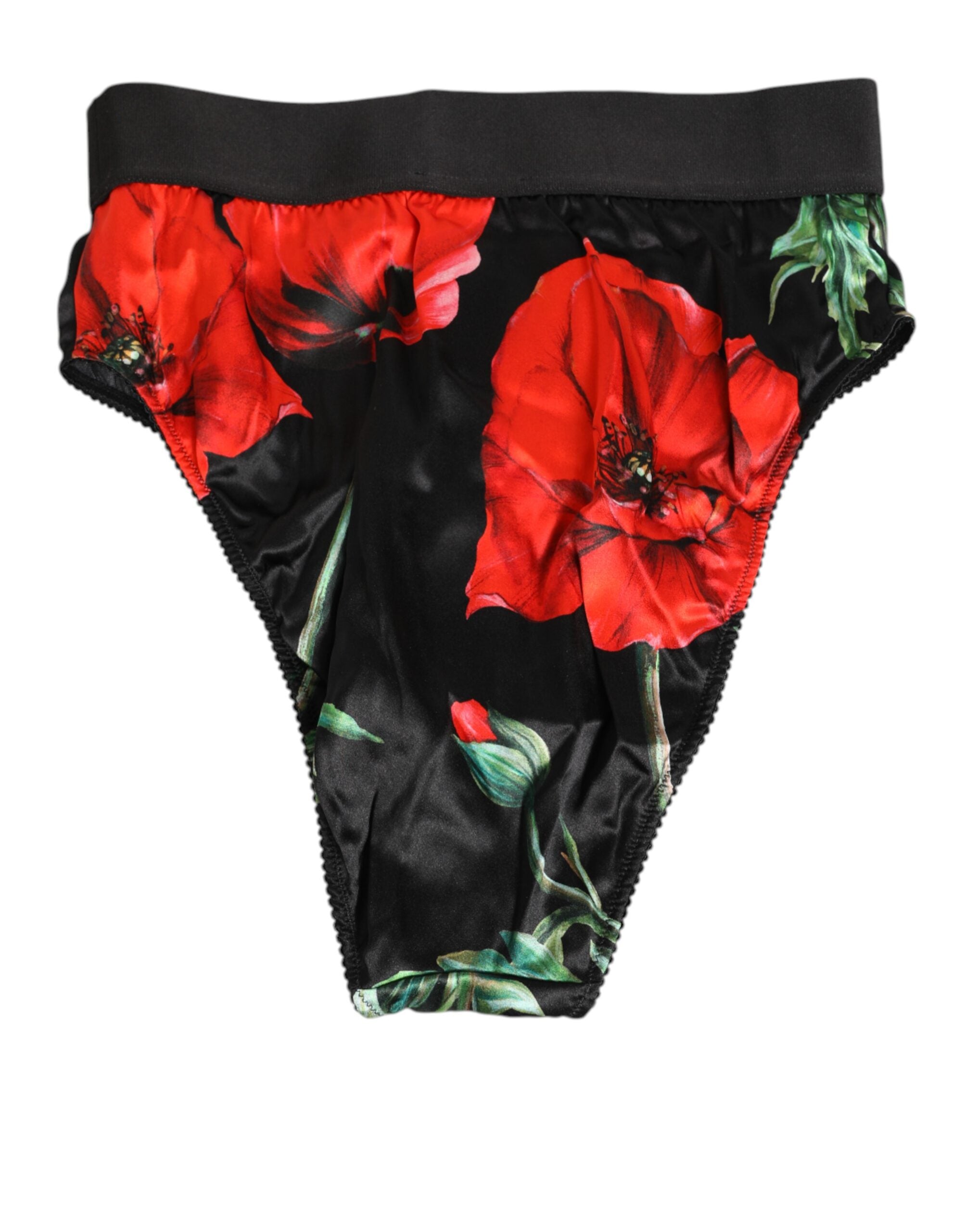 Black Floral Print High Waist Sheer Mesh Underwear - ventzia