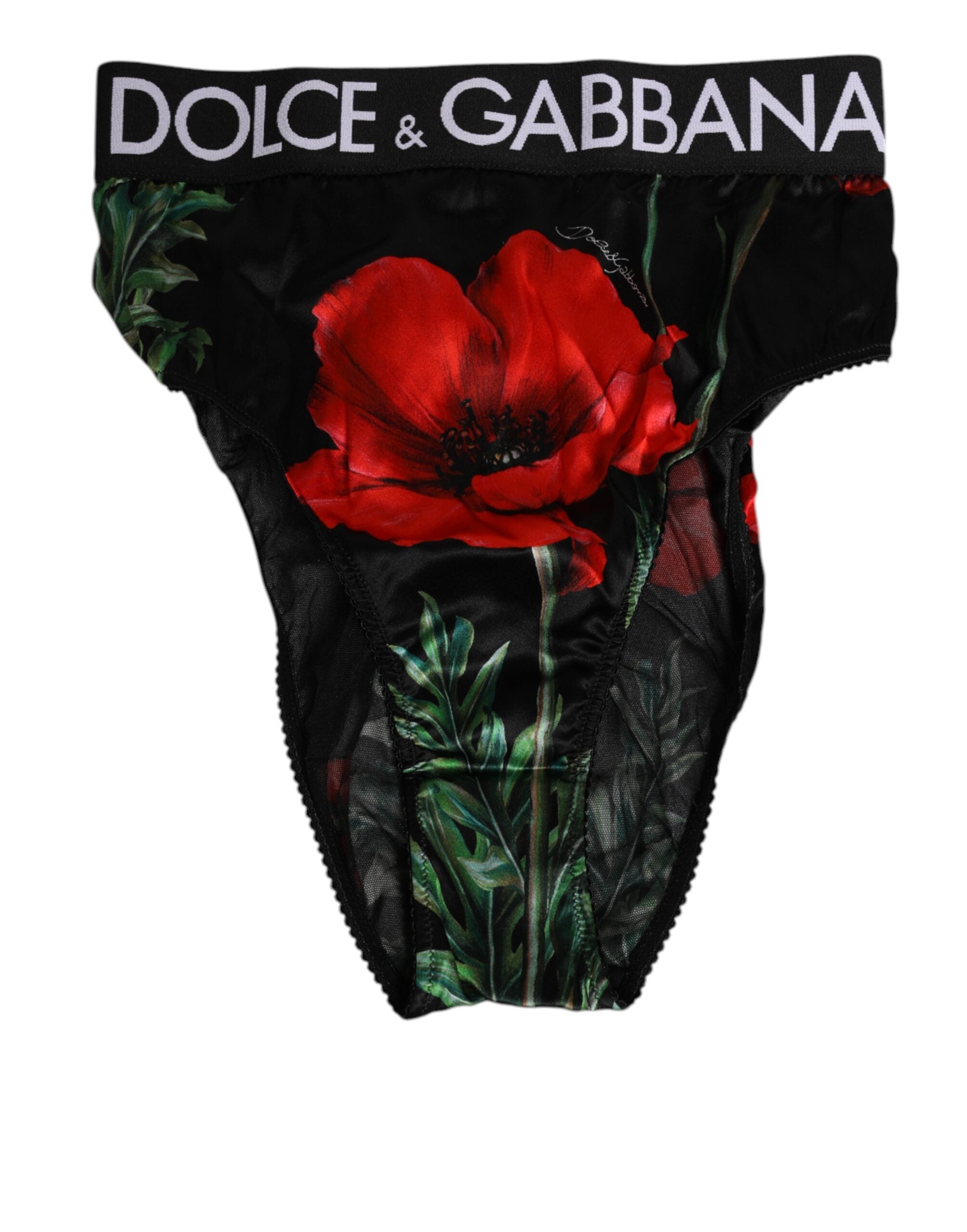 Black Floral Print High Waist Sheer Mesh Underwear - ventzia