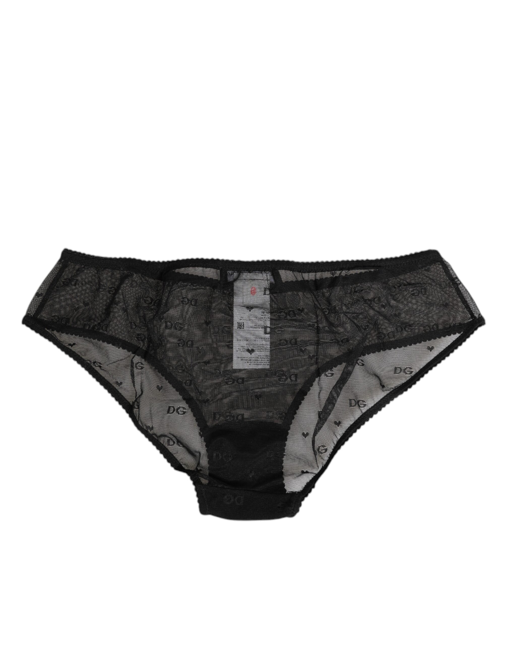 Black Sheer Mesh Lace Polka Dot Logo Underwear - ventzia