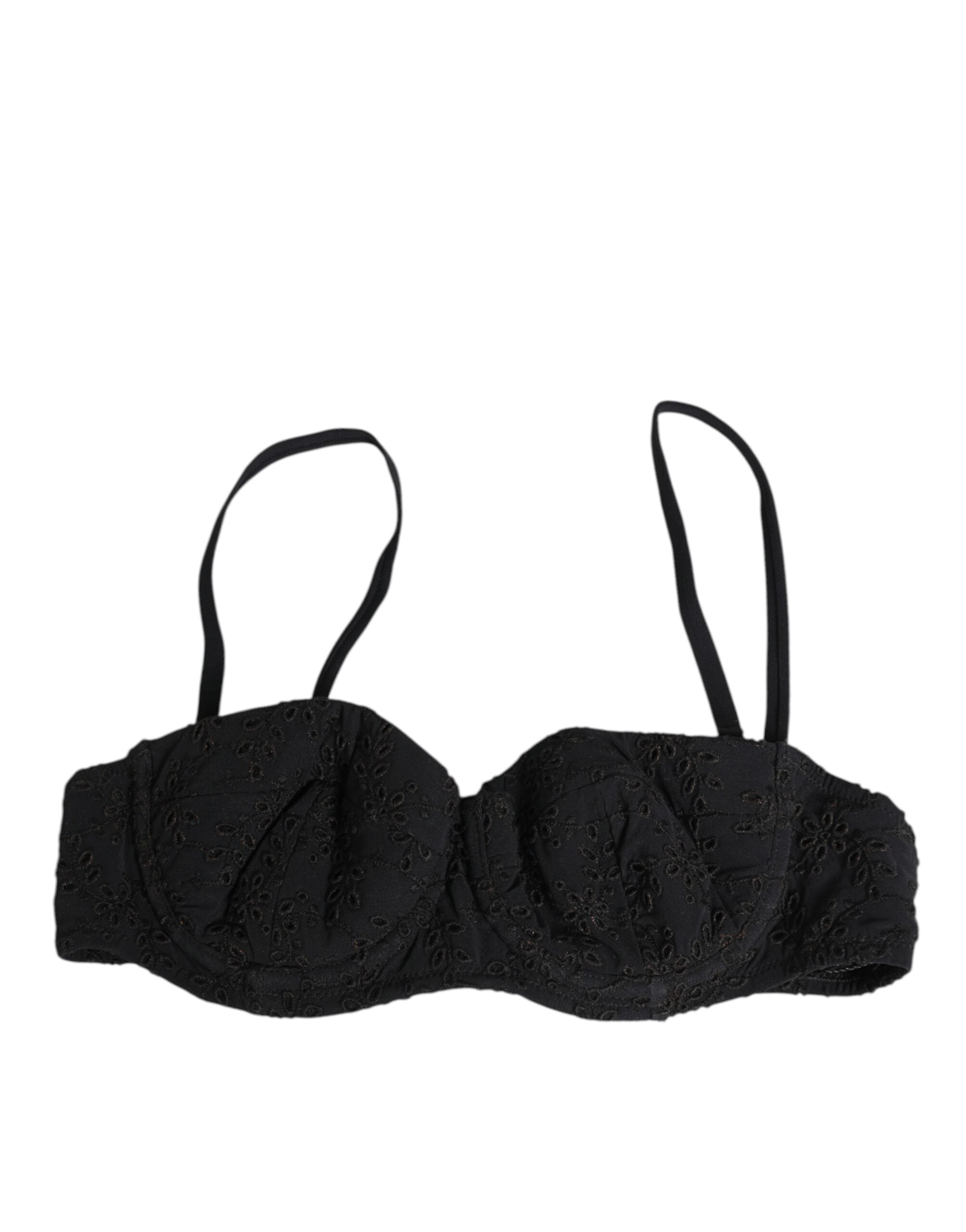 Black Polyester Embroidered Underwire Bra Underwear - ventzia