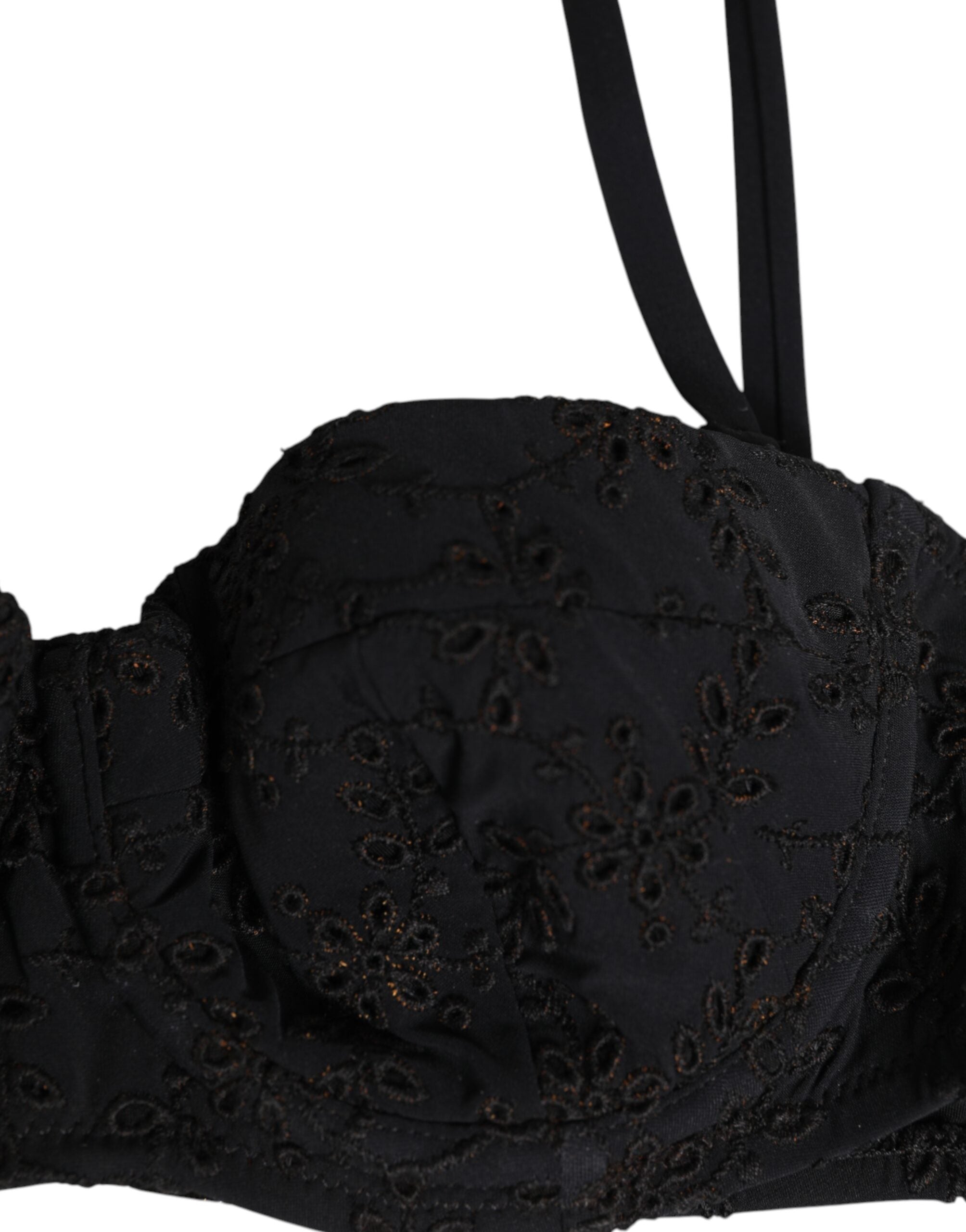 Black Polyester Embroidered Underwire Bra Underwear - ventzia