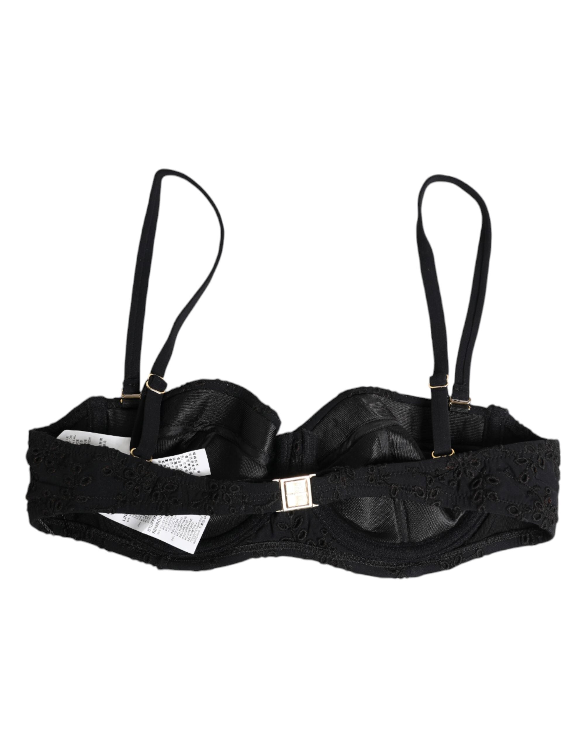 Black Polyester Embroidered Underwire Bra Underwear - ventzia