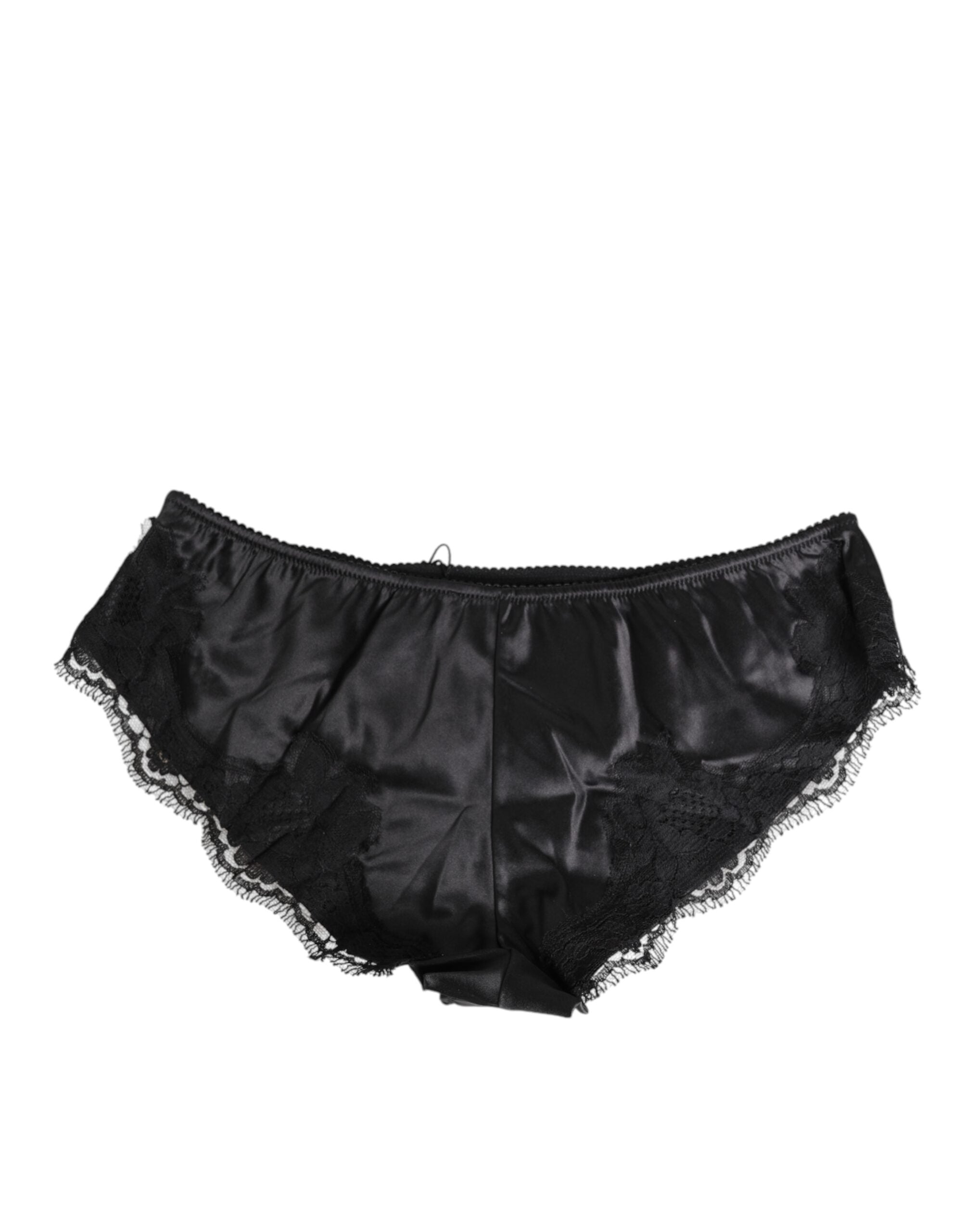 Black Silk Satin Lace Trim Panty Underwear - ventzia