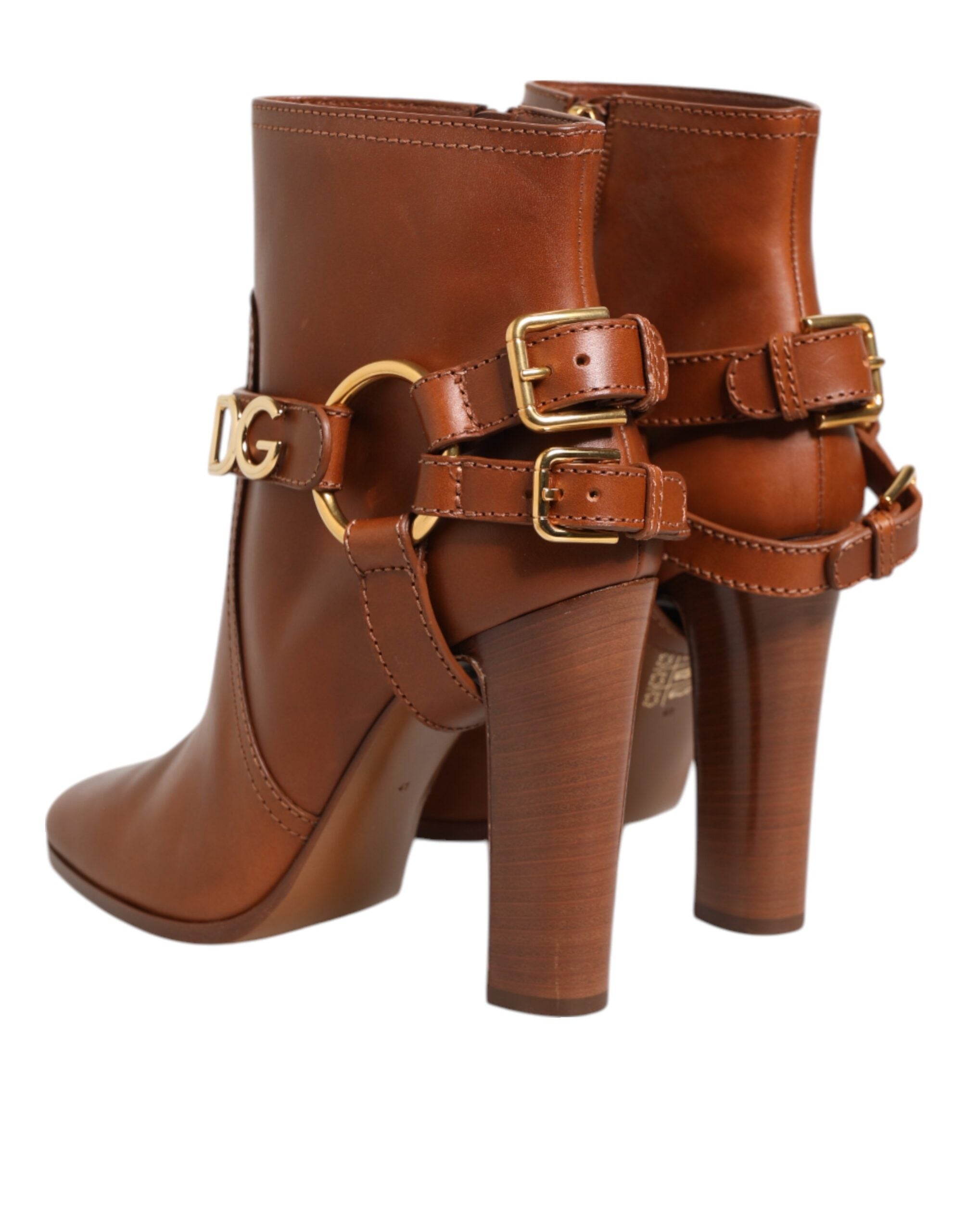 Brown Leather DG Logo Buckle Ankle Boots Shoes - ventzia