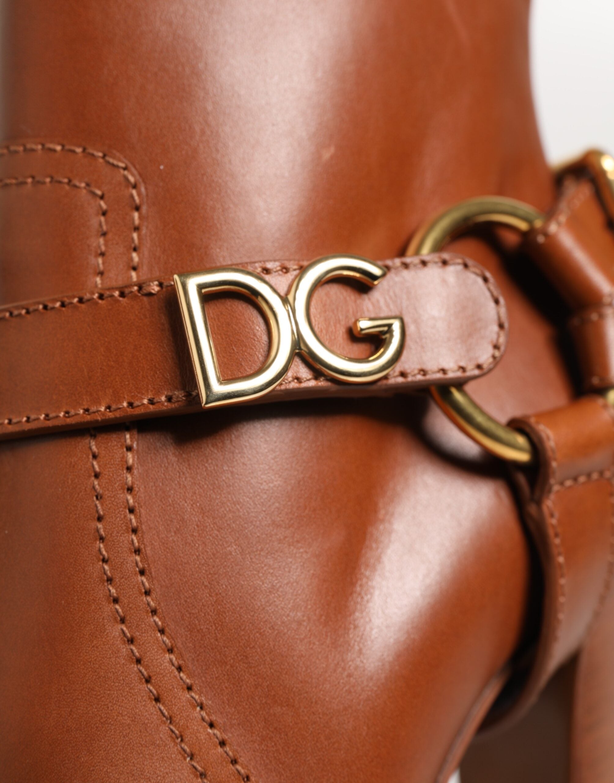 Brown Leather DG Logo Buckle Ankle Boots Shoes - ventzia