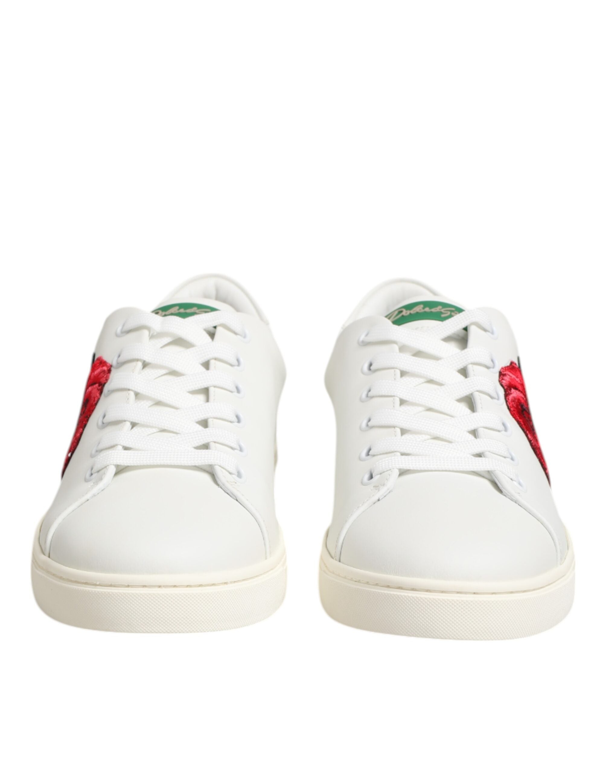 White Leather Rose Embroidery Low-Top Shoes - ventzia