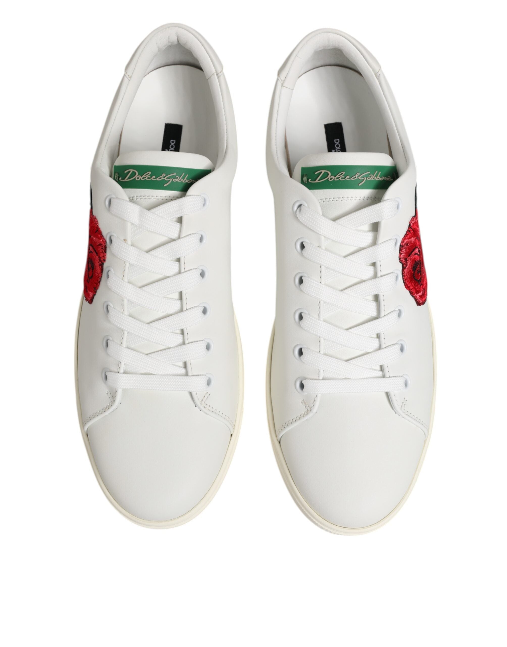 White Leather Rose Embroidery Low-Top Shoes - ventzia