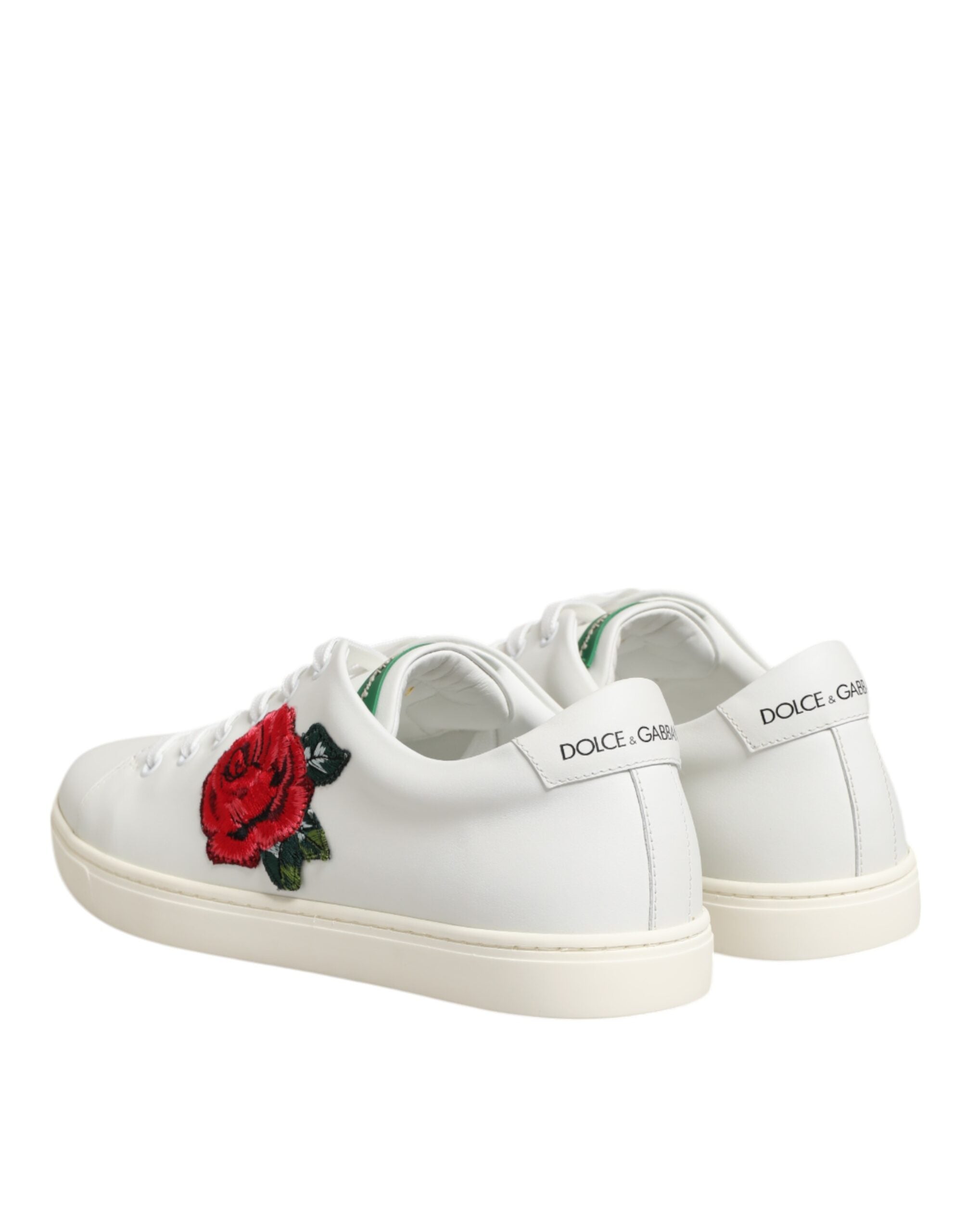 White Leather Rose Embroidery Low-Top Shoes - ventzia