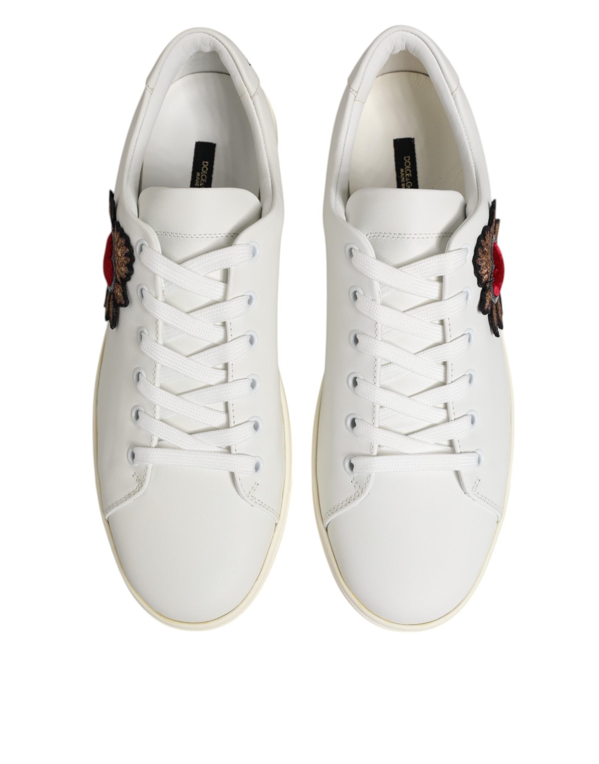 White Leather Sacre Heart Patch Sneakers Shoes - ventzia