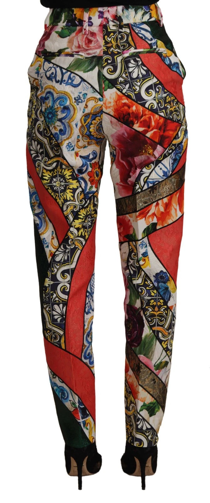 Multicolor Patchwork Jacquard High Waist Pants - ventzia