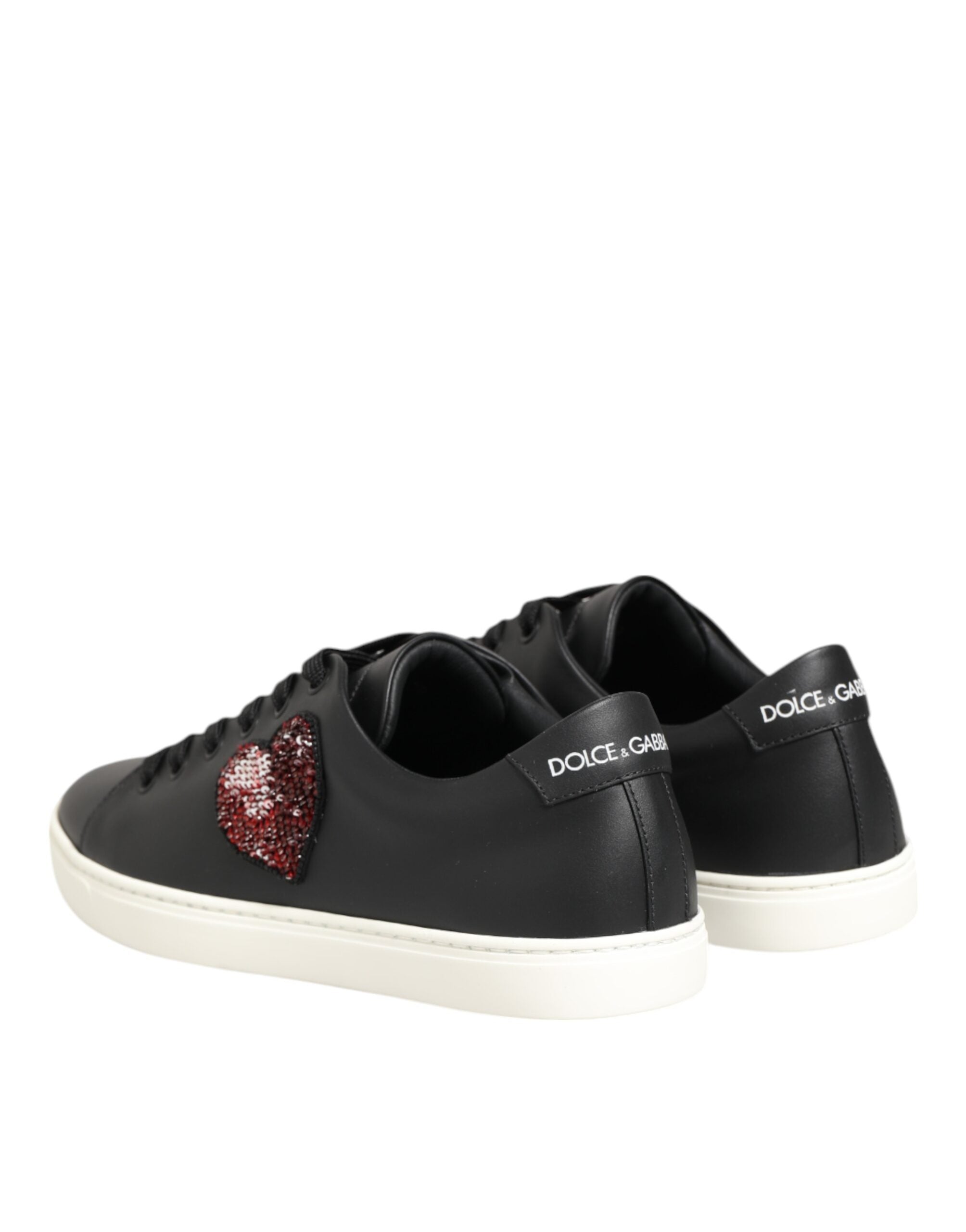 Black White Leather Crystal Heart Sneakers Shoes - ventzia