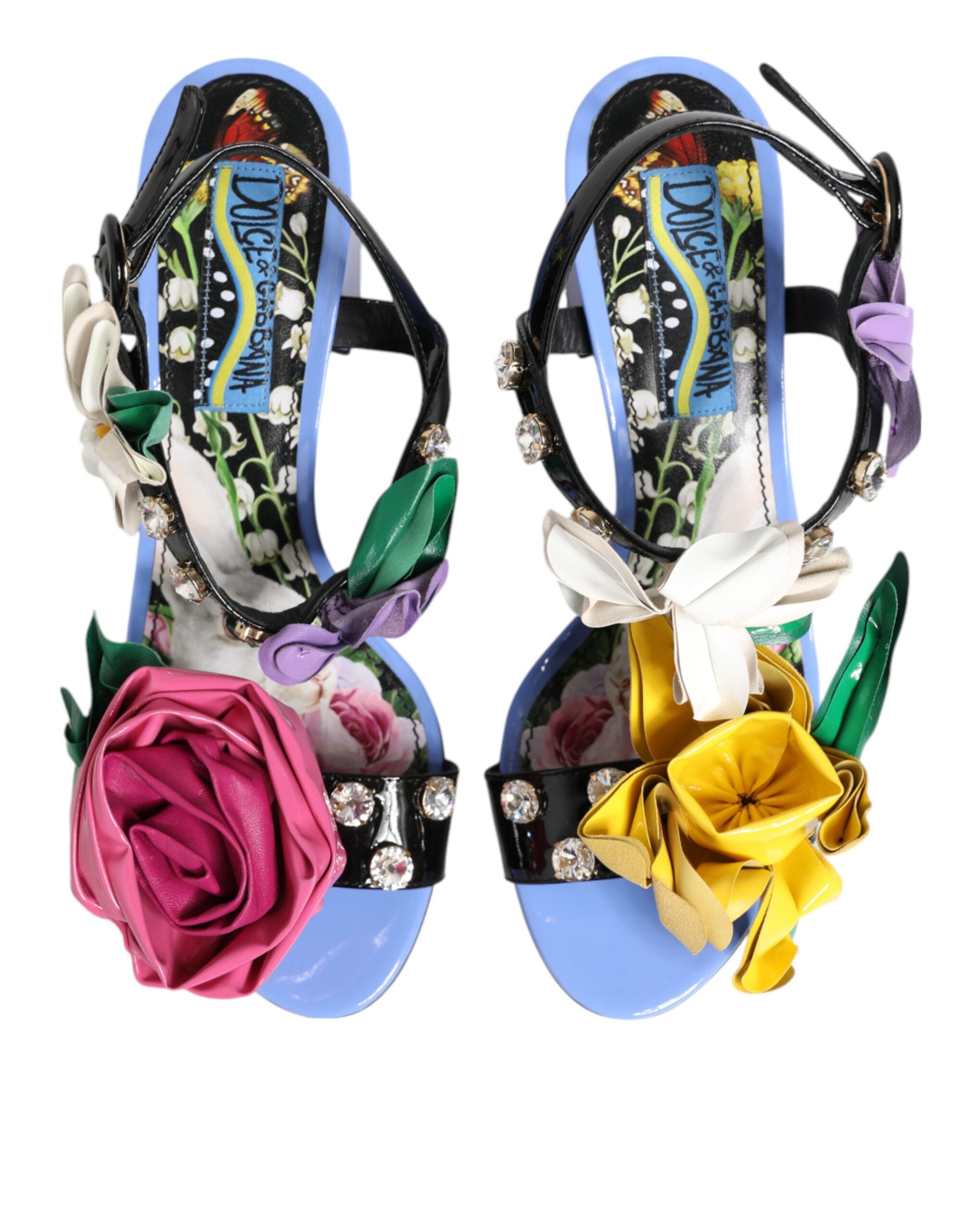 Multicolor Floral Appliqué Crystal Sandal Shoes - ventzia