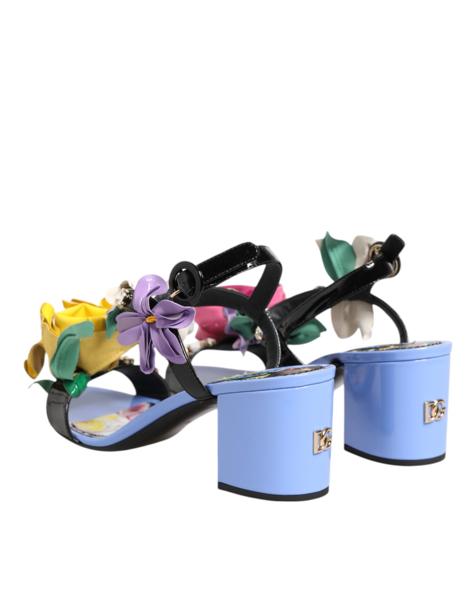 Multicolor Floral Appliqué Crystal Sandal Shoes - ventzia
