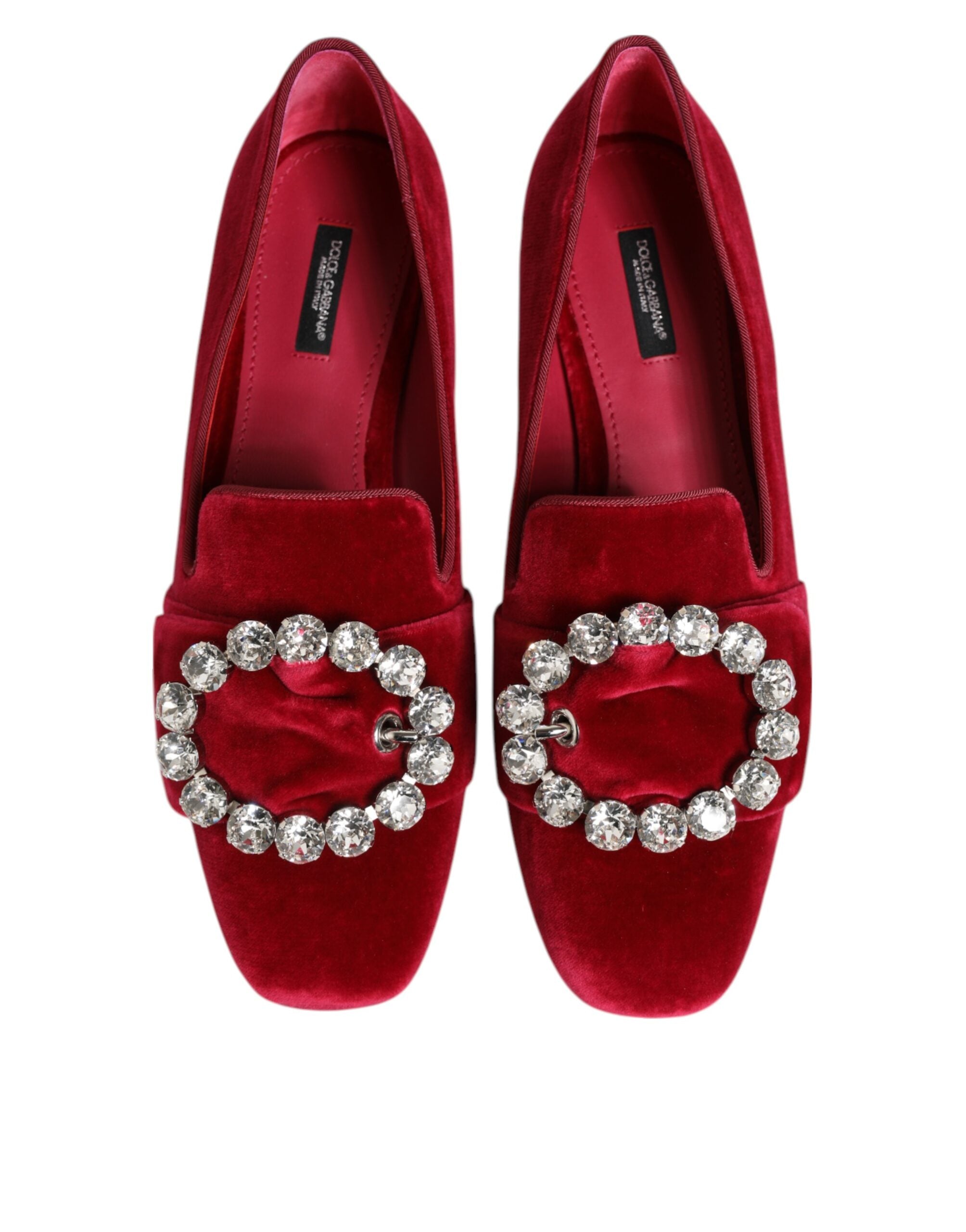 Red Velvet Crystal Buckle Loafers Flats Shoes - ventzia